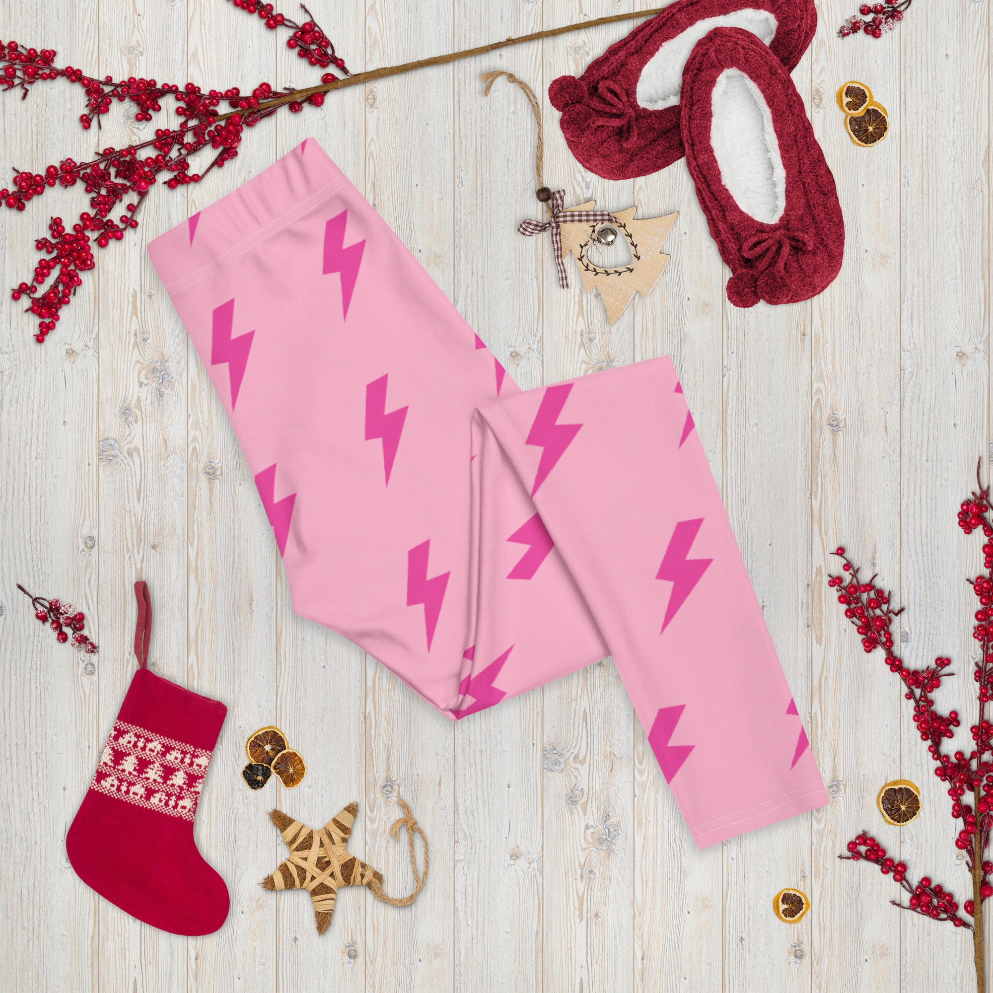 Preppy Pink Lightning Bolts Running & Gym Leggings