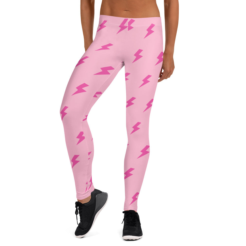 Preppy Pink Lightning Bolts Running & Gym Leggings