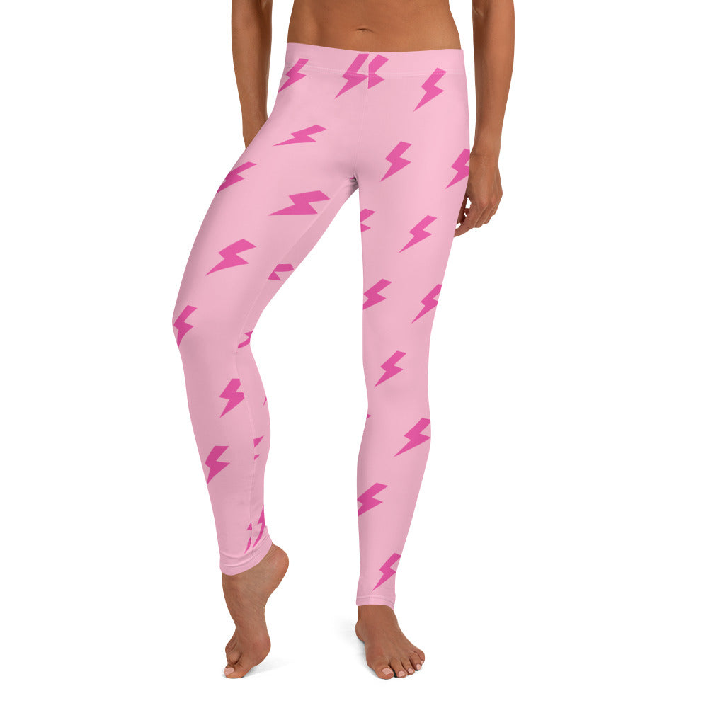 Preppy Pink Lightning Bolts Running & Gym Leggings