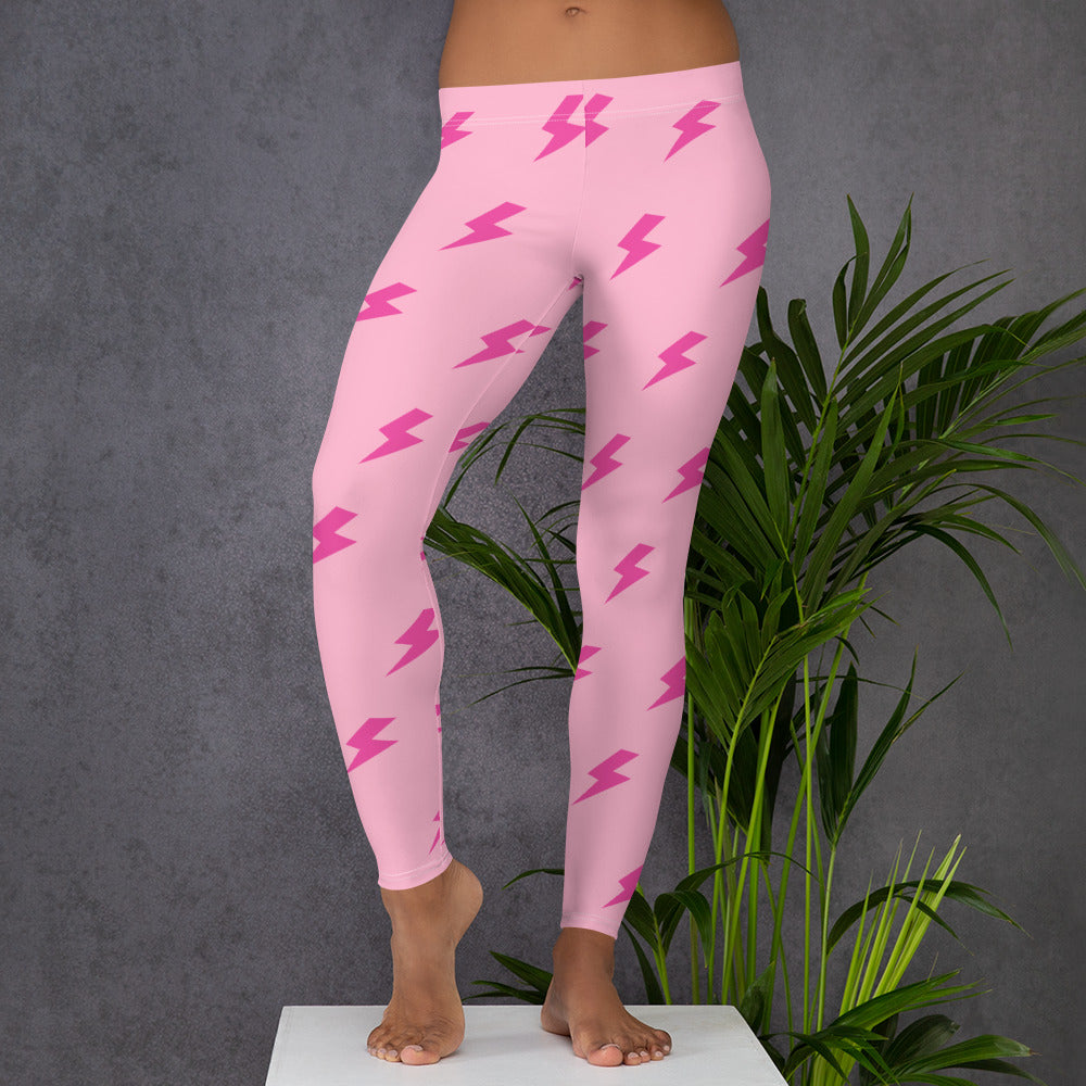 Preppy Pink Lightning Bolts Running & Gym Leggings