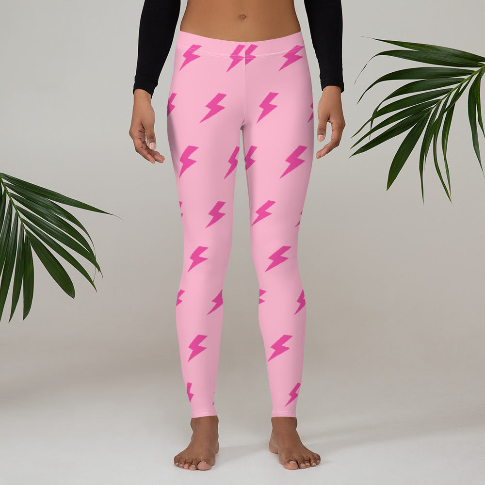 Preppy Pink Lightning Bolts Running & Gym Leggings