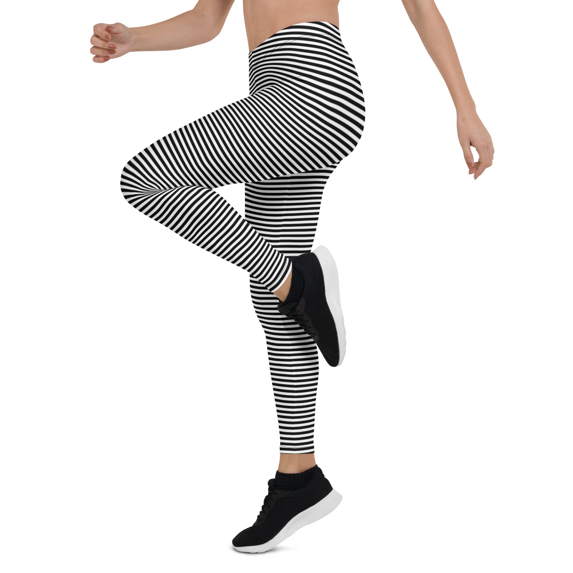 Preppy Black Horizontal Striped Leggings for Women