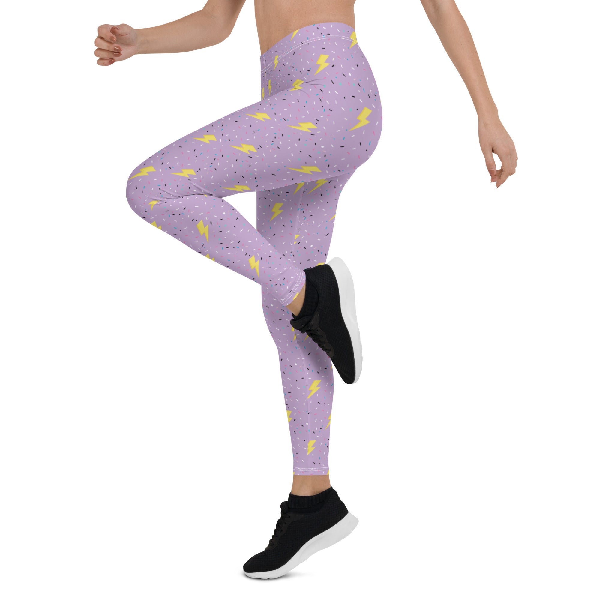 Preppy Purple Lightning Bolts Running & Gym Workout Leggings