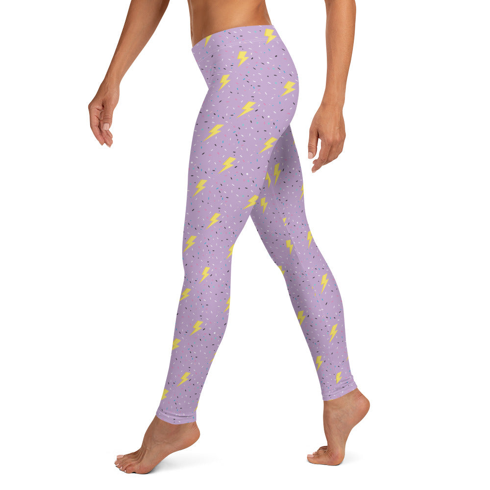 Preppy Purple Lightning Bolts Running & Gym Workout Leggings