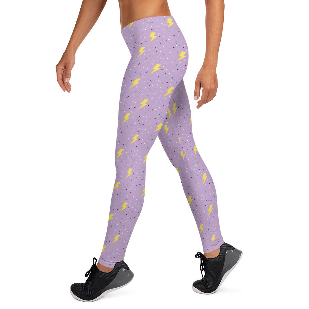 Preppy Purple Lightning Bolts Running & Gym Workout Leggings