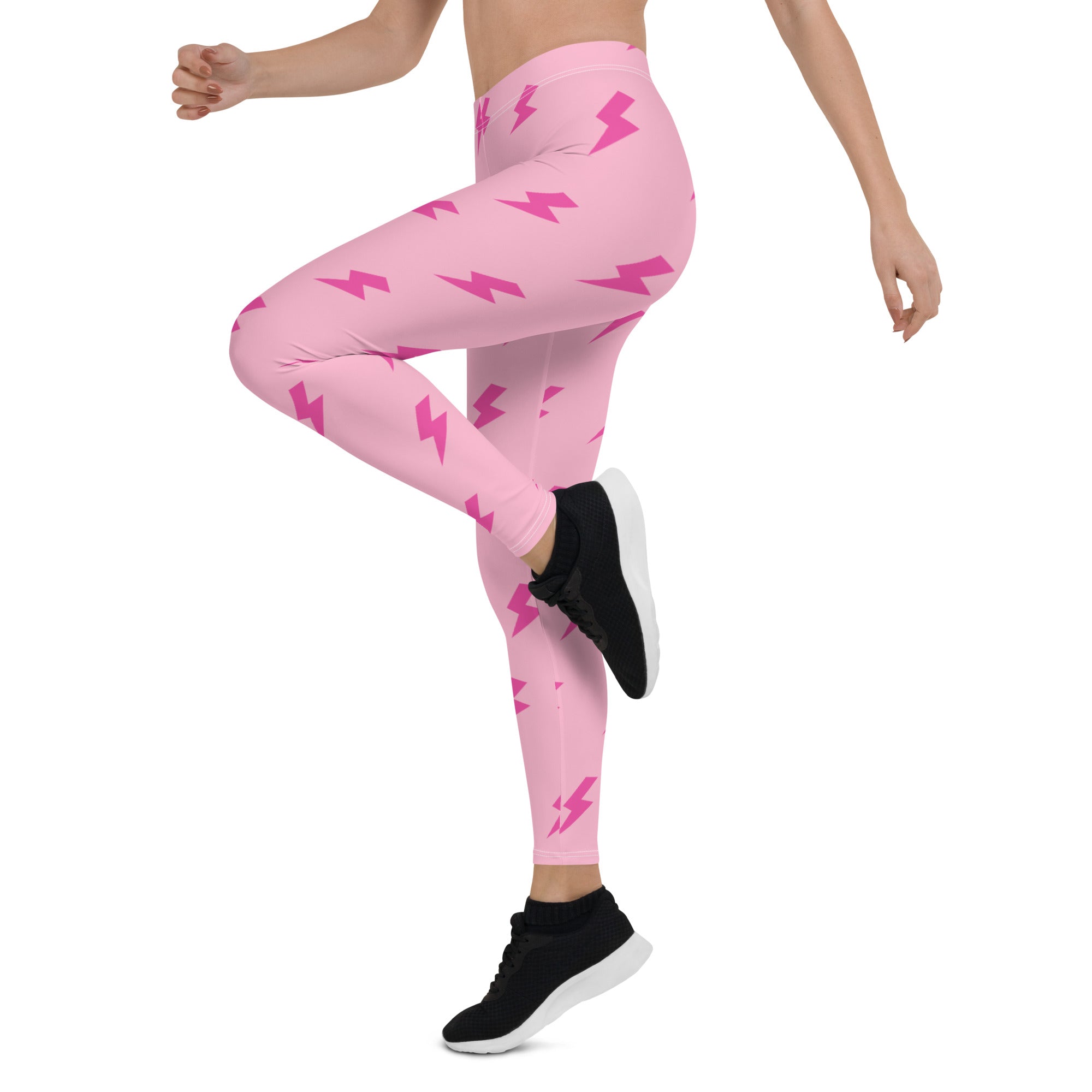 Preppy Pink Lightning Bolts Running & Gym Leggings