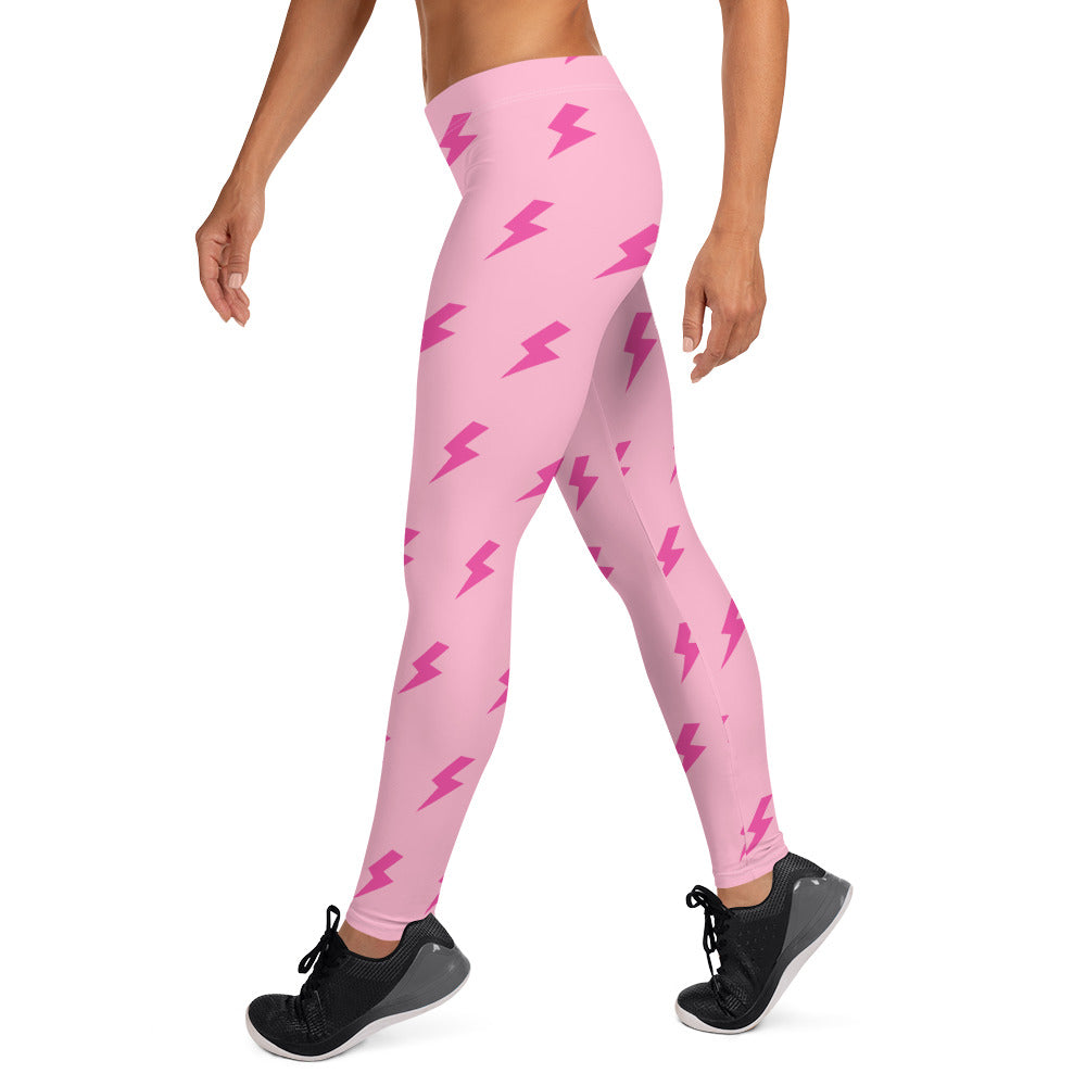Preppy Pink Lightning Bolts Running & Gym Leggings