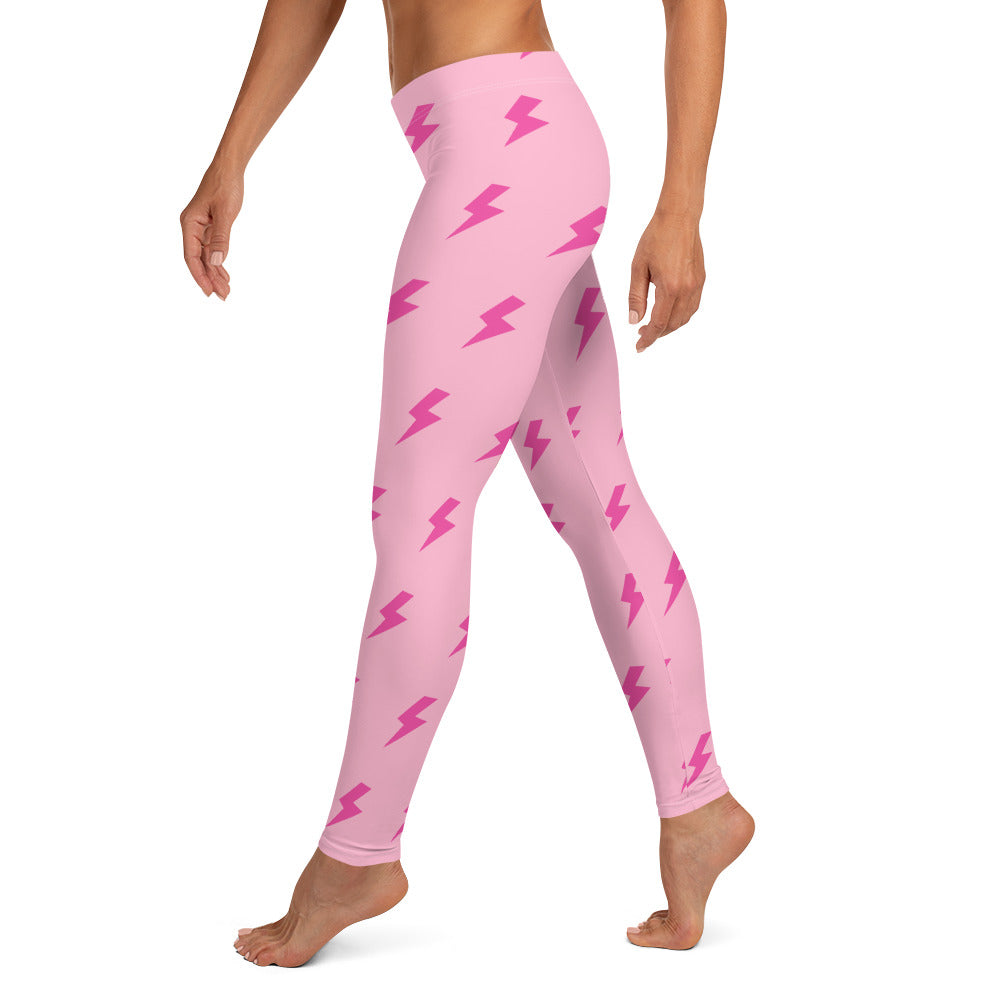 Preppy Pink Lightning Bolts Running & Gym Leggings