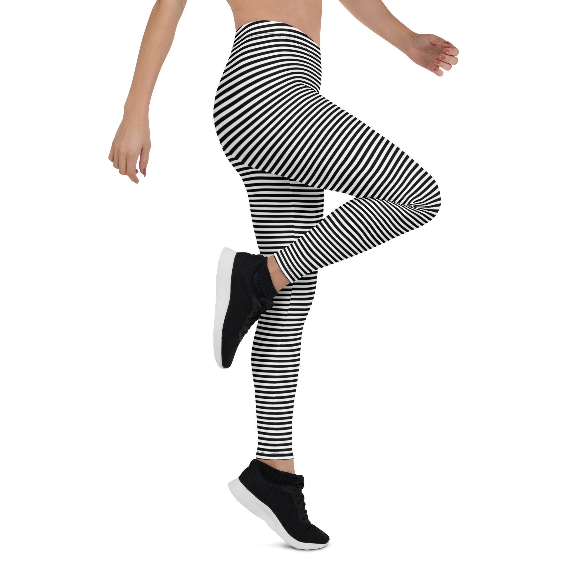 Preppy Black Horizontal Striped Leggings for Women