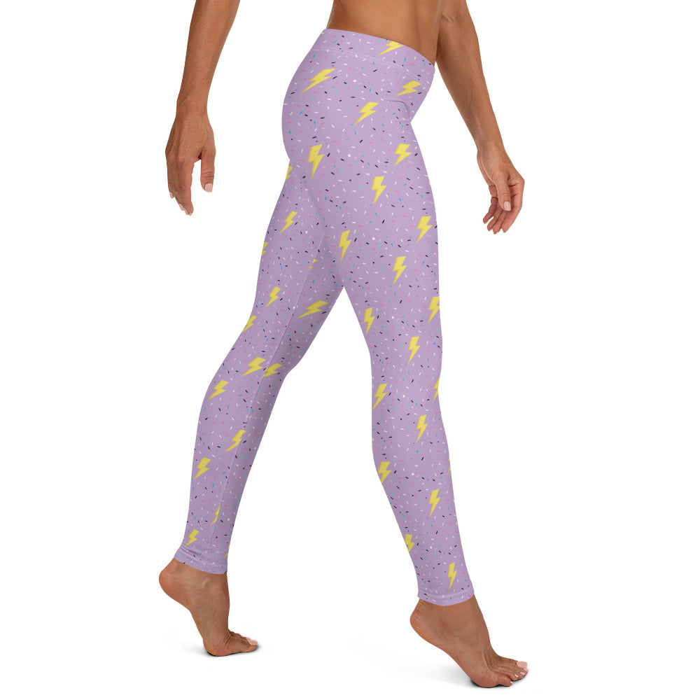 Preppy Purple Lightning Bolts Running & Gym Workout Leggings