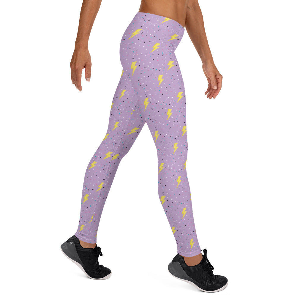 Preppy Purple Lightning Bolts Running & Gym Workout Leggings