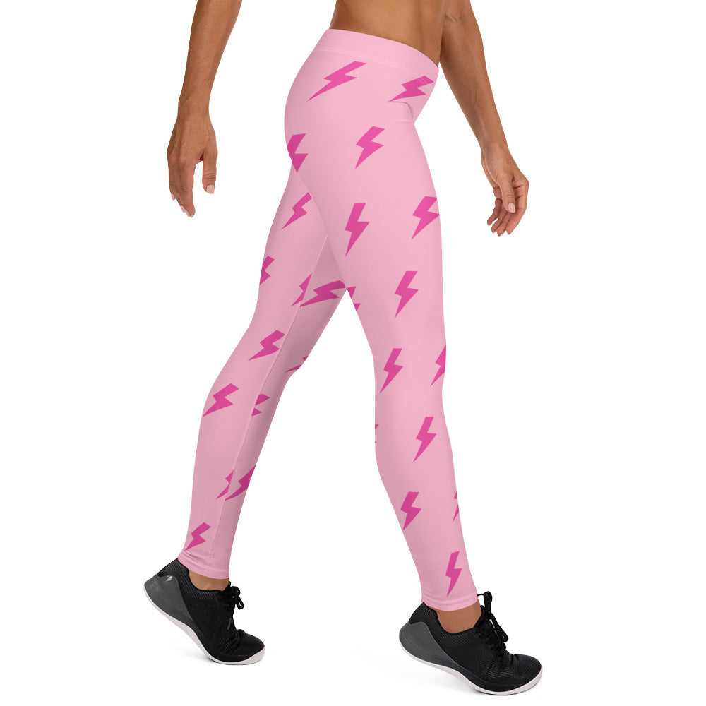 Preppy Pink Lightning Bolts Running & Gym Leggings