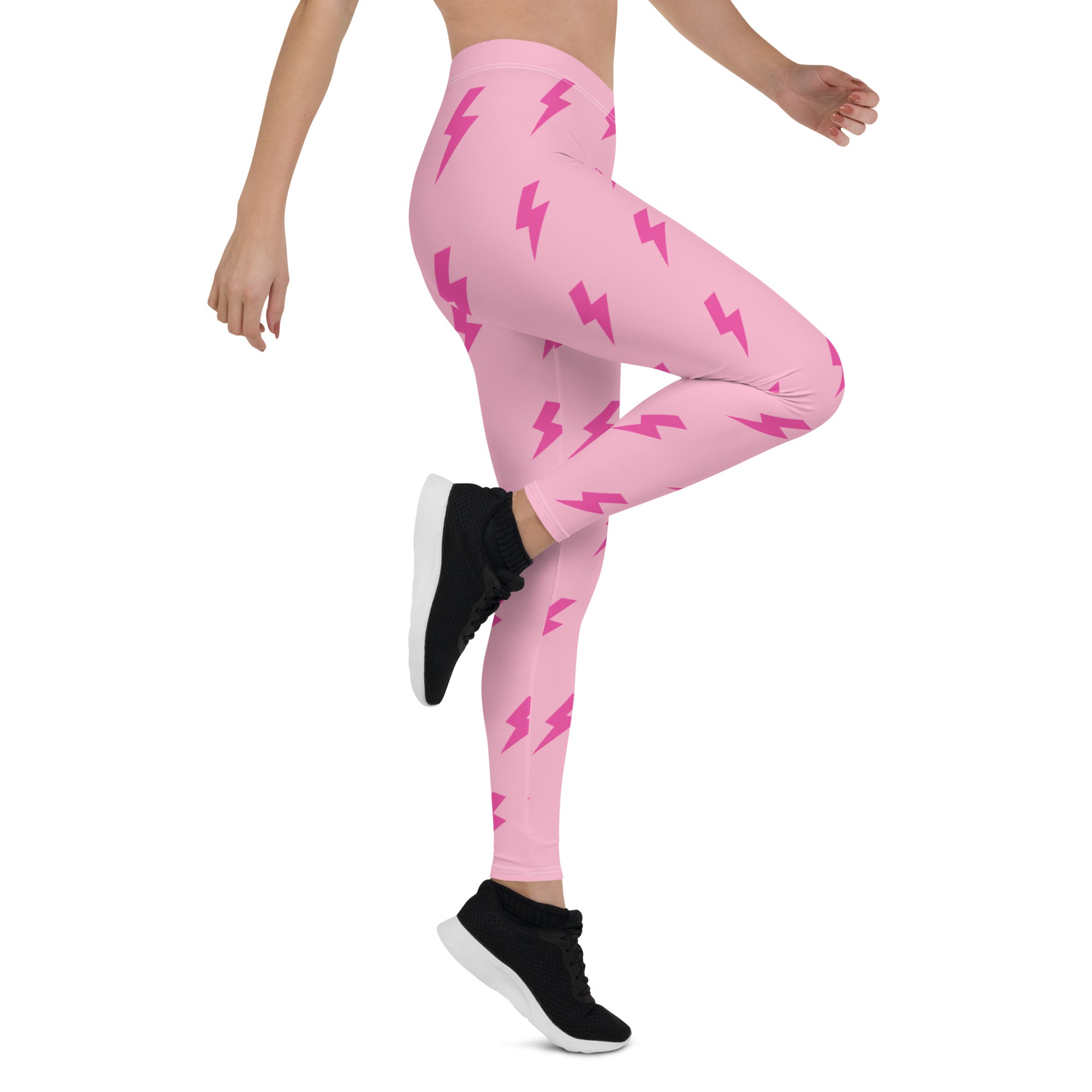 Preppy Pink Lightning Bolts Running & Gym Leggings
