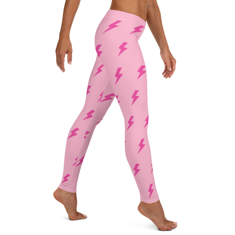 Preppy Pink Lightning Bolts Running & Gym Leggings