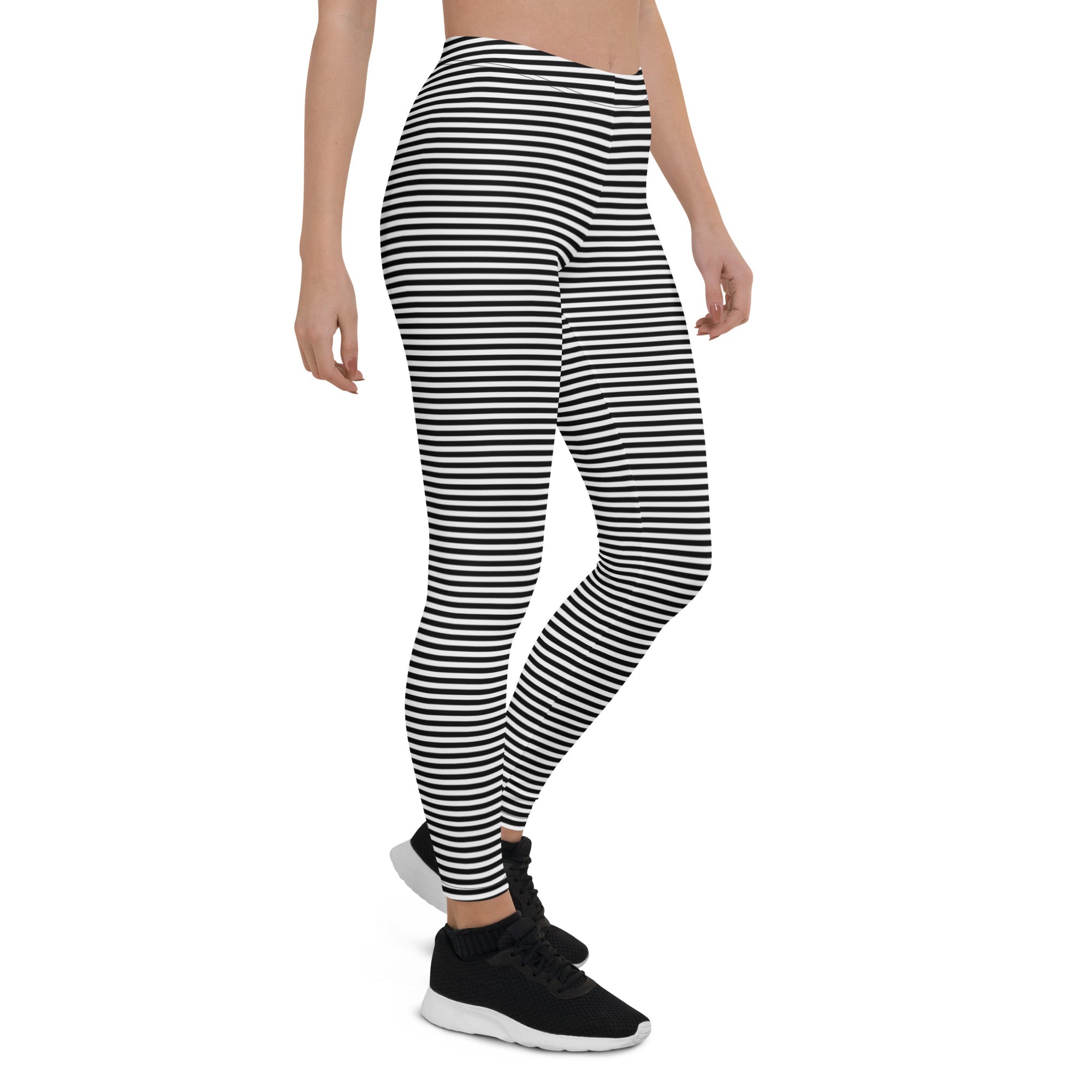 Preppy Black Horizontal Striped Leggings for Women
