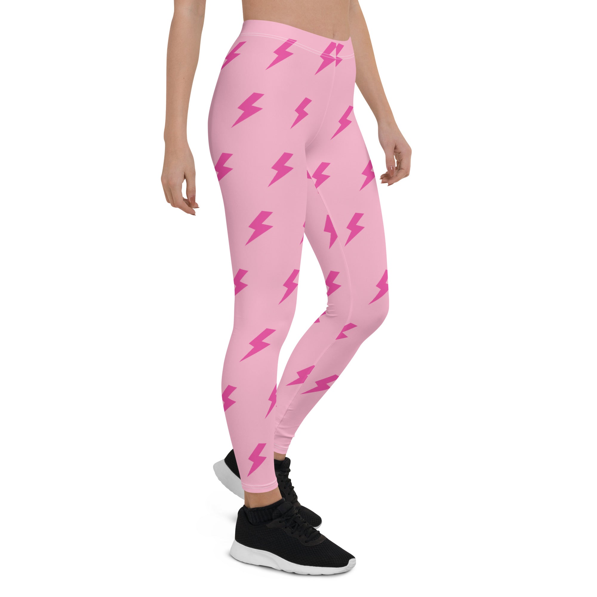 Preppy Pink Lightning Bolts Running & Gym Leggings