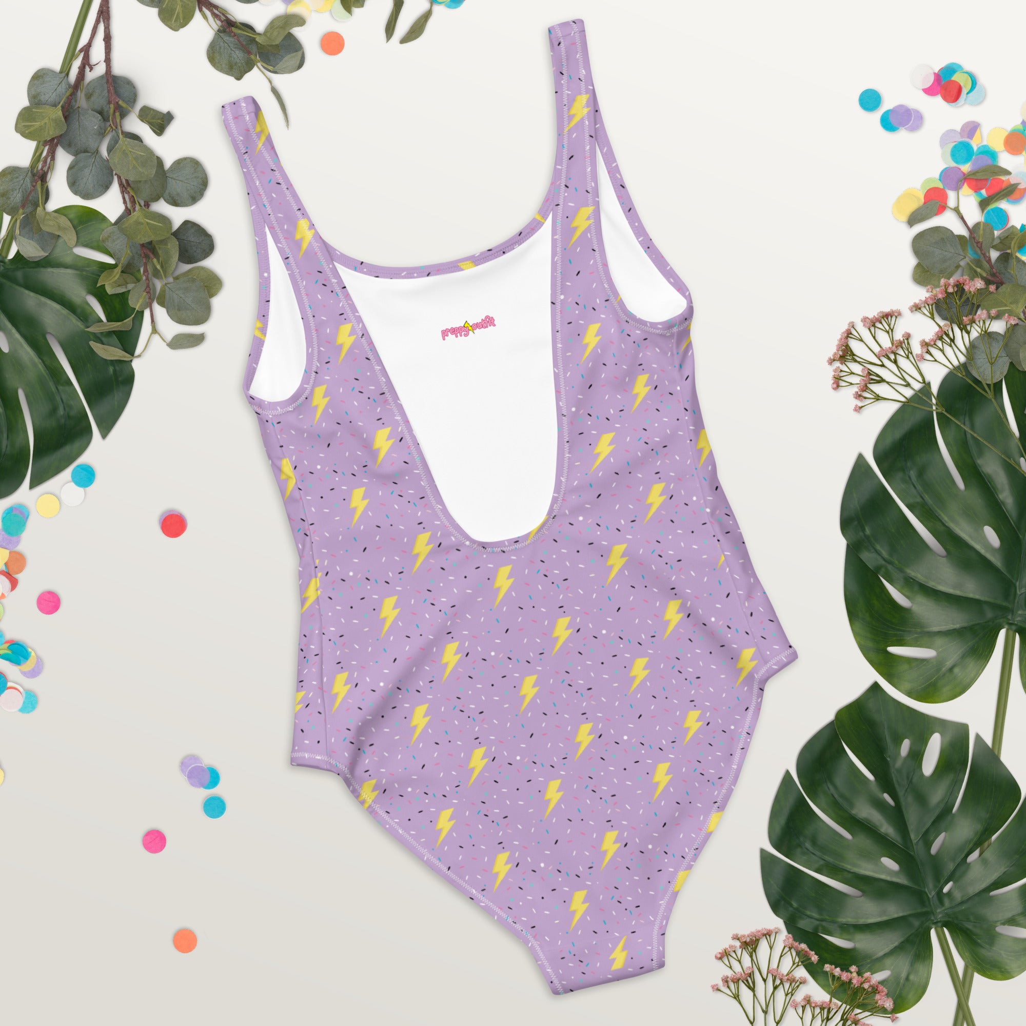 Preppy Lightning Bolts Purple One-Piece Swimsuit