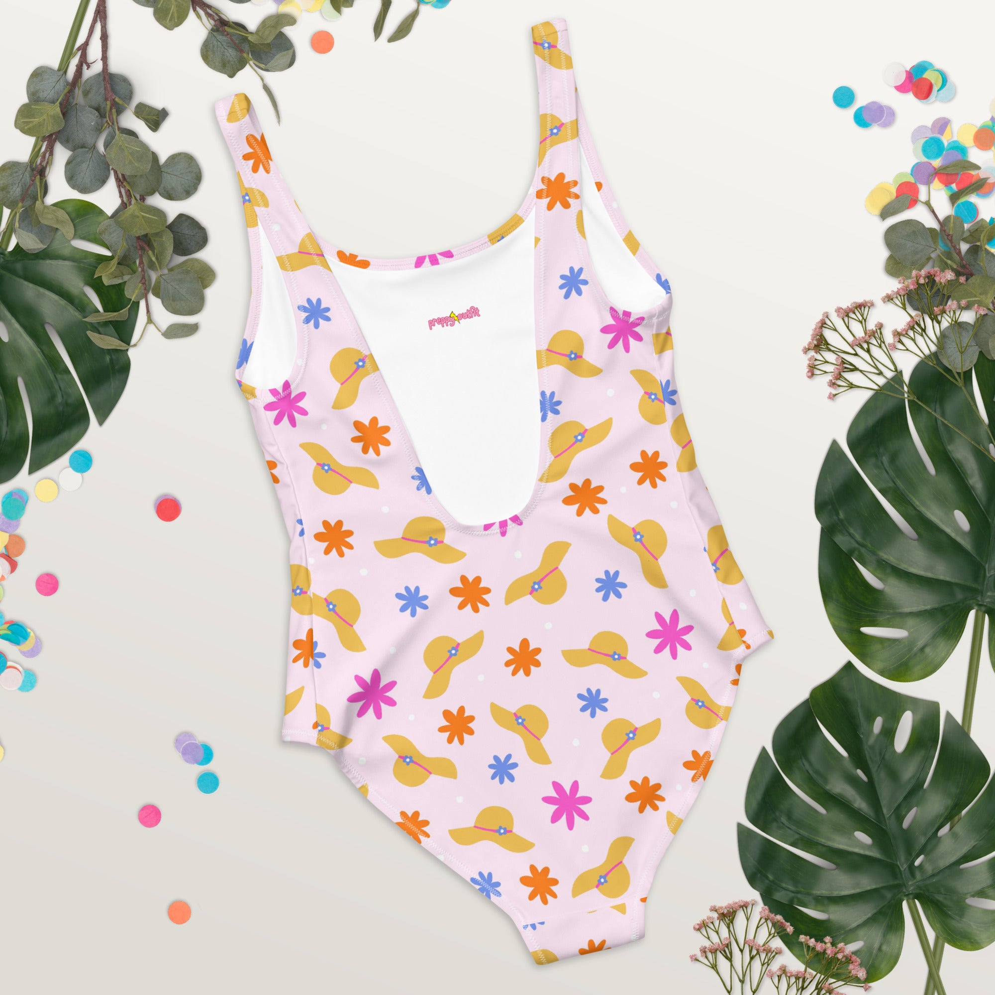 Preppy Beach Vacation Theme Pink One-Piece Swimsuit