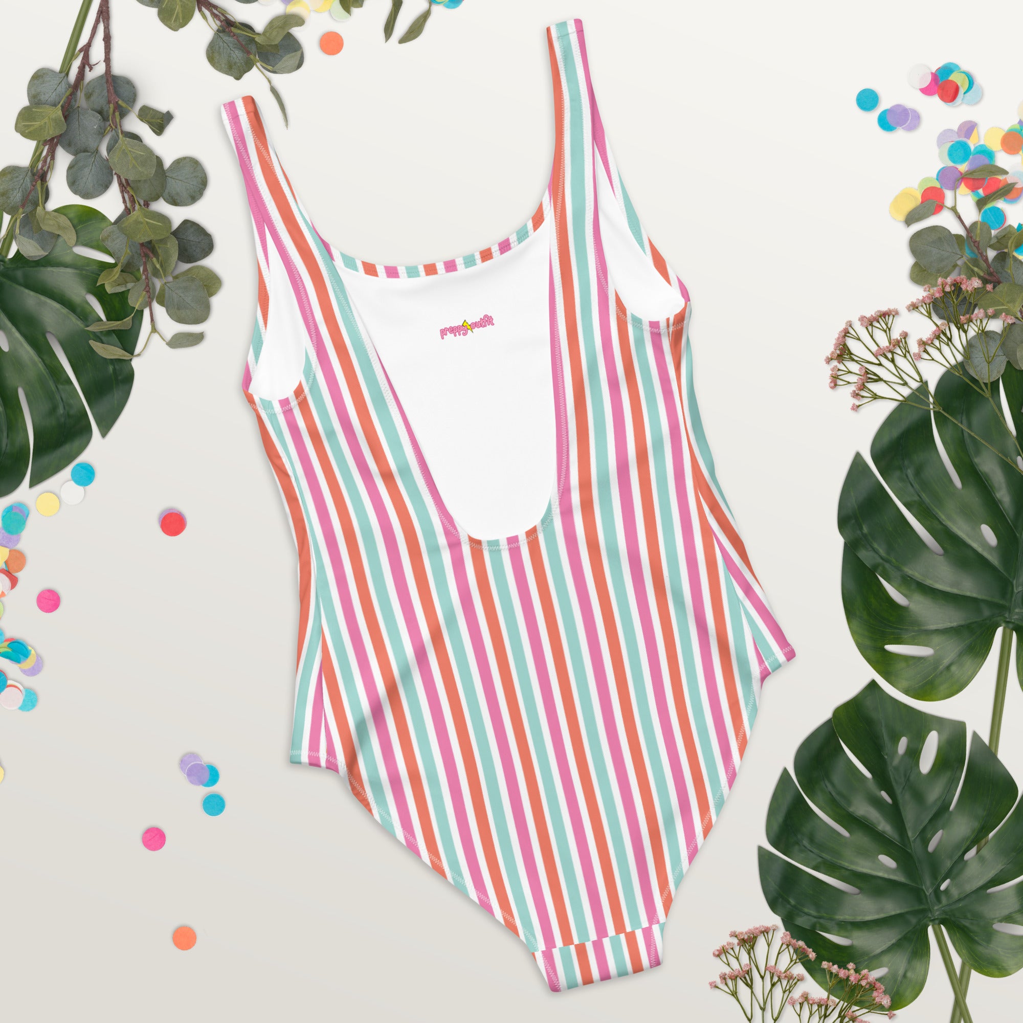 Preppy Aesthetic Multicolor Striped Cute One-Piece Swimsuit