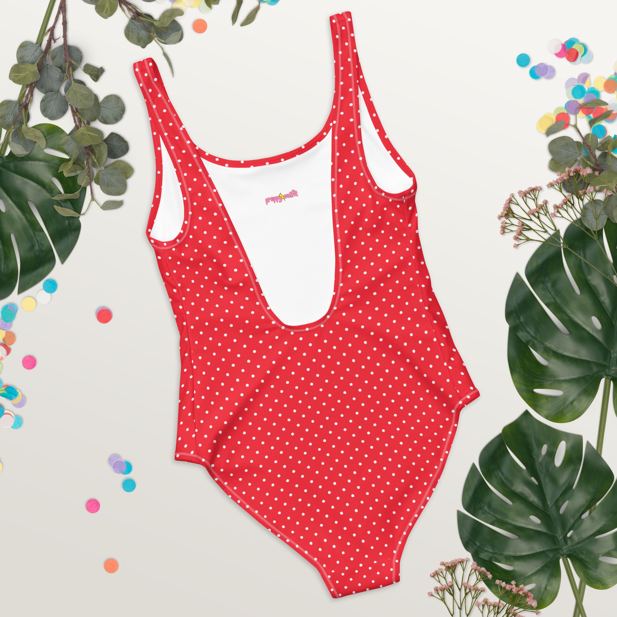 Classic Vintage Red and White Polka Dot One-Piece Swimsuit