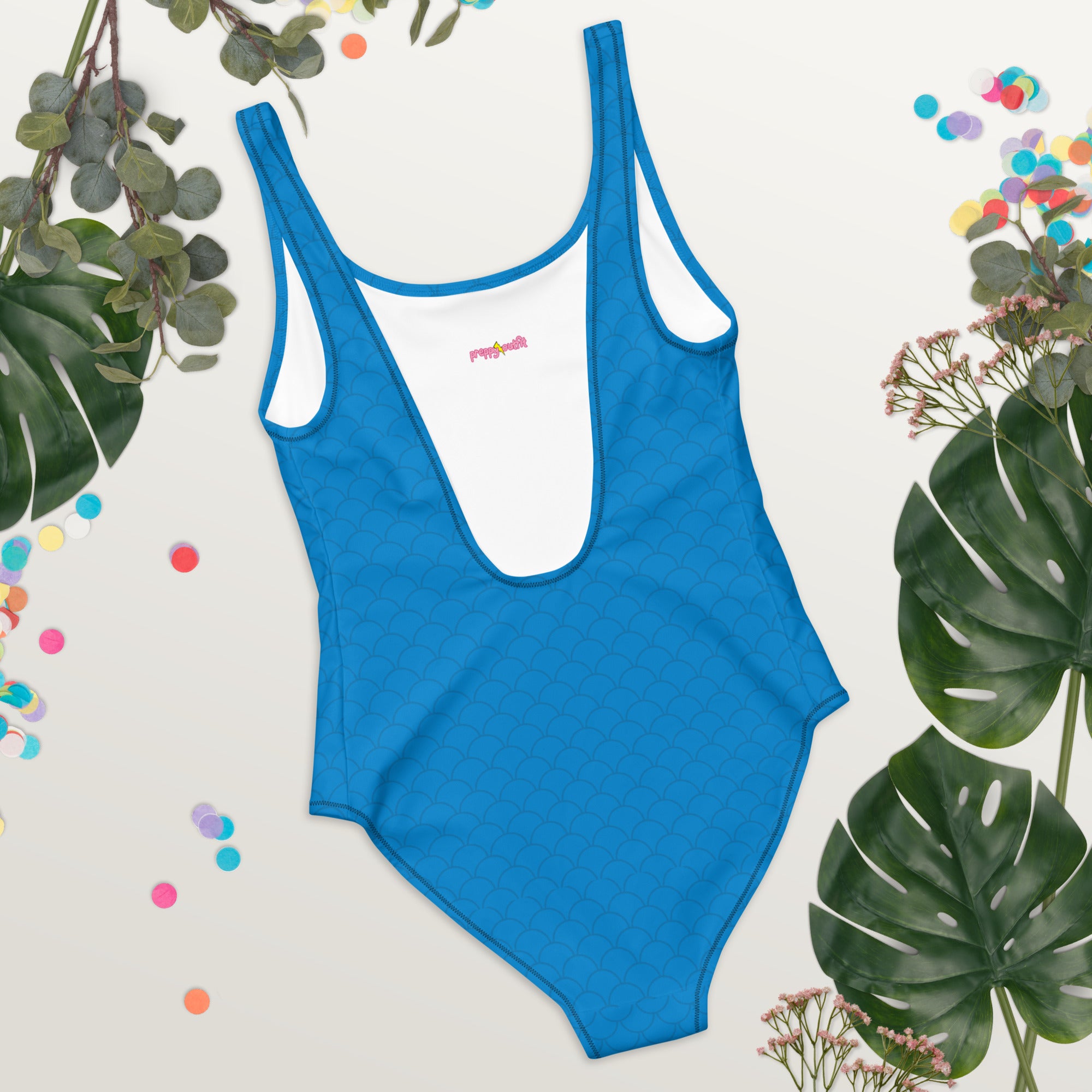 Blue Neutral Fish Scale Pattern One-Piece Swimsuit