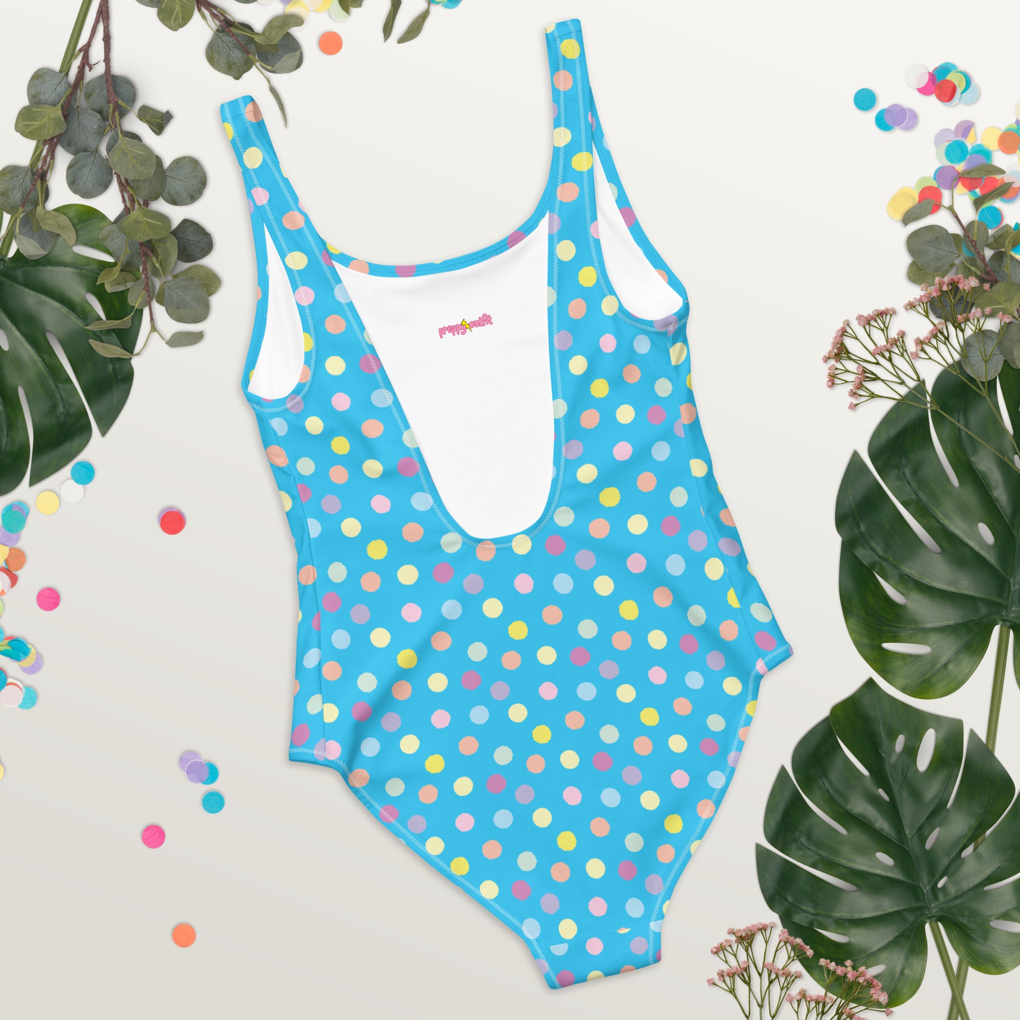 Cute Colorful Polka Dot Preppy Blue One-Piece Swimsuit
