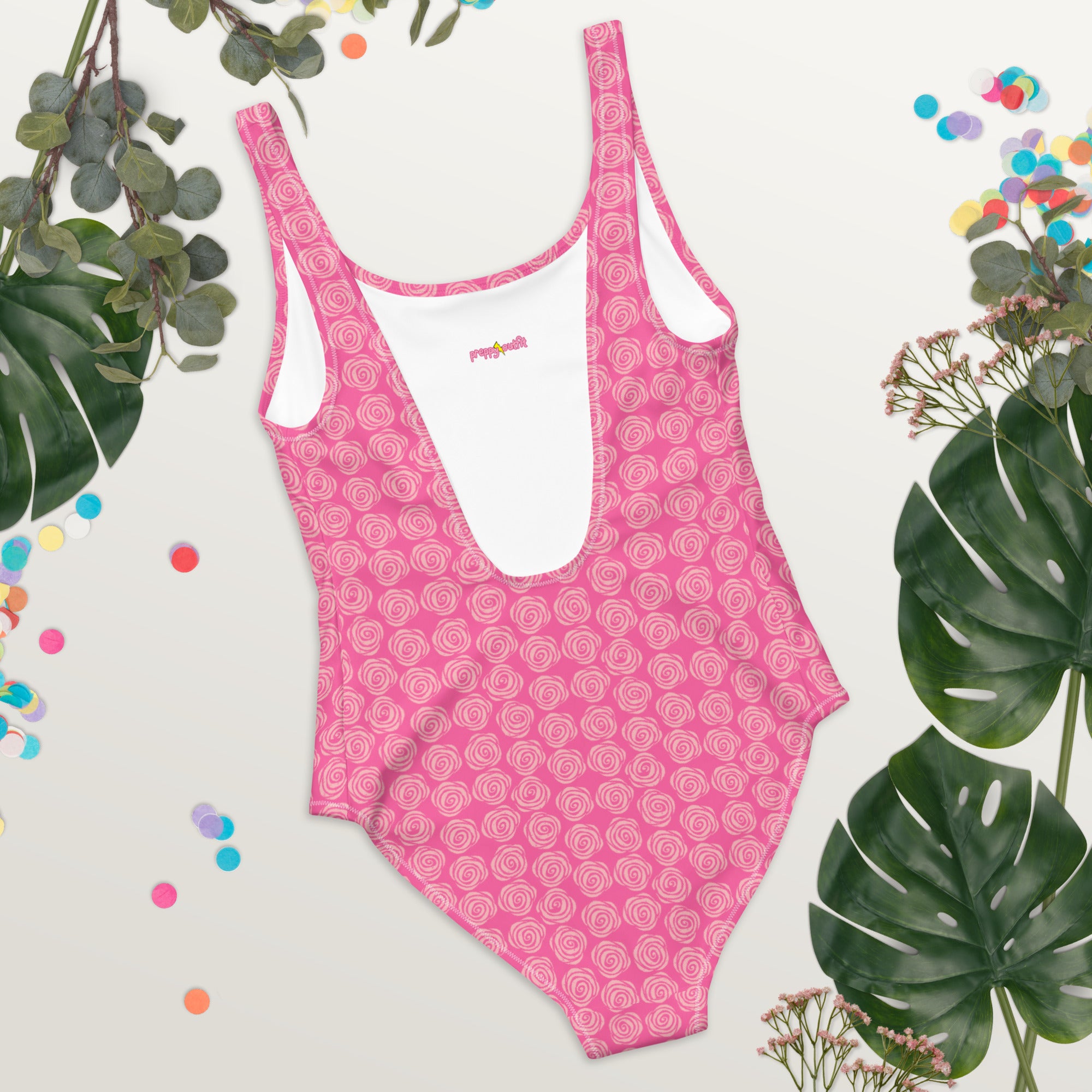 Preppy Pink Roses Valentine Inspired Cute One-Piece Swimsuit