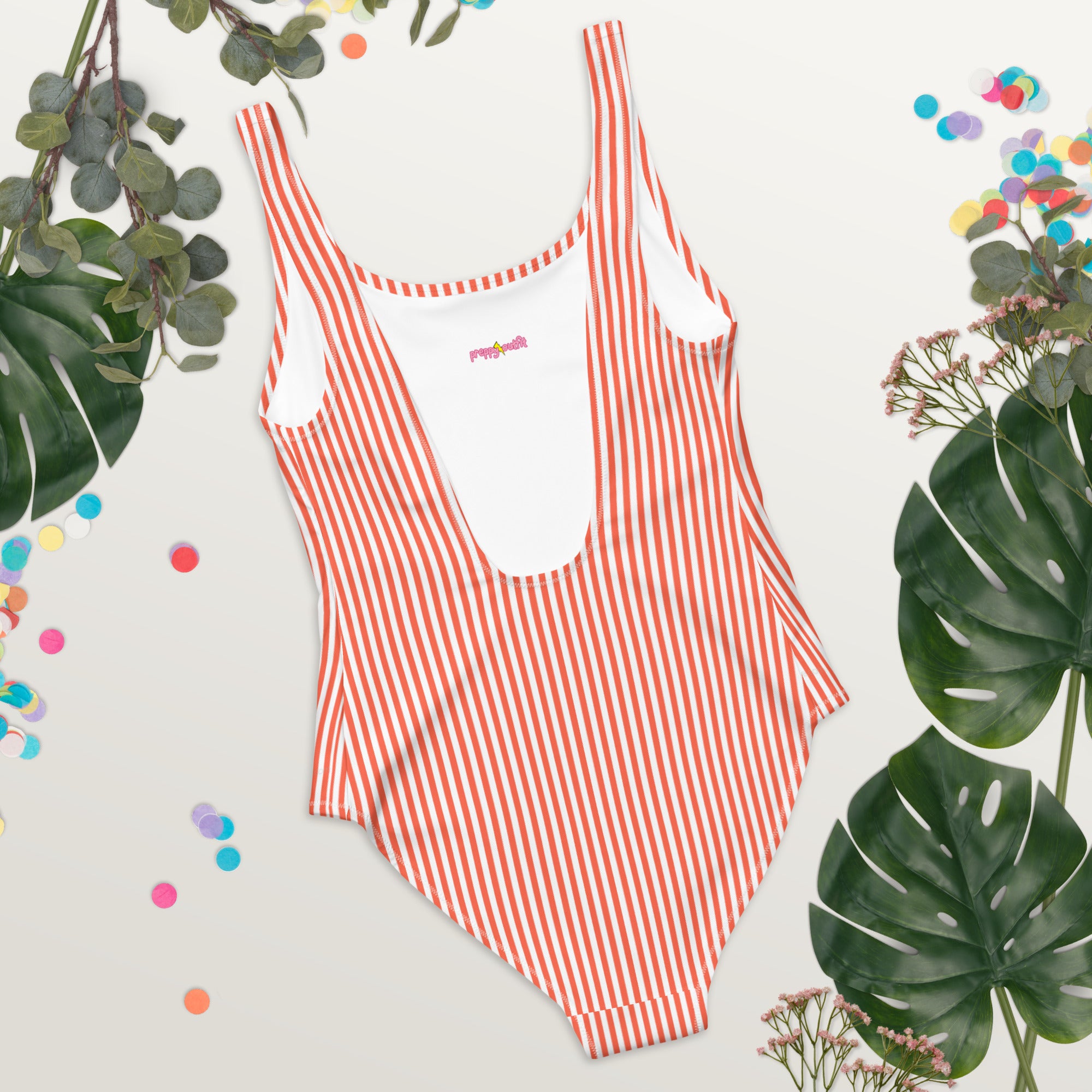 Preppy White and Orange Stripes One-Piece Swimsuit