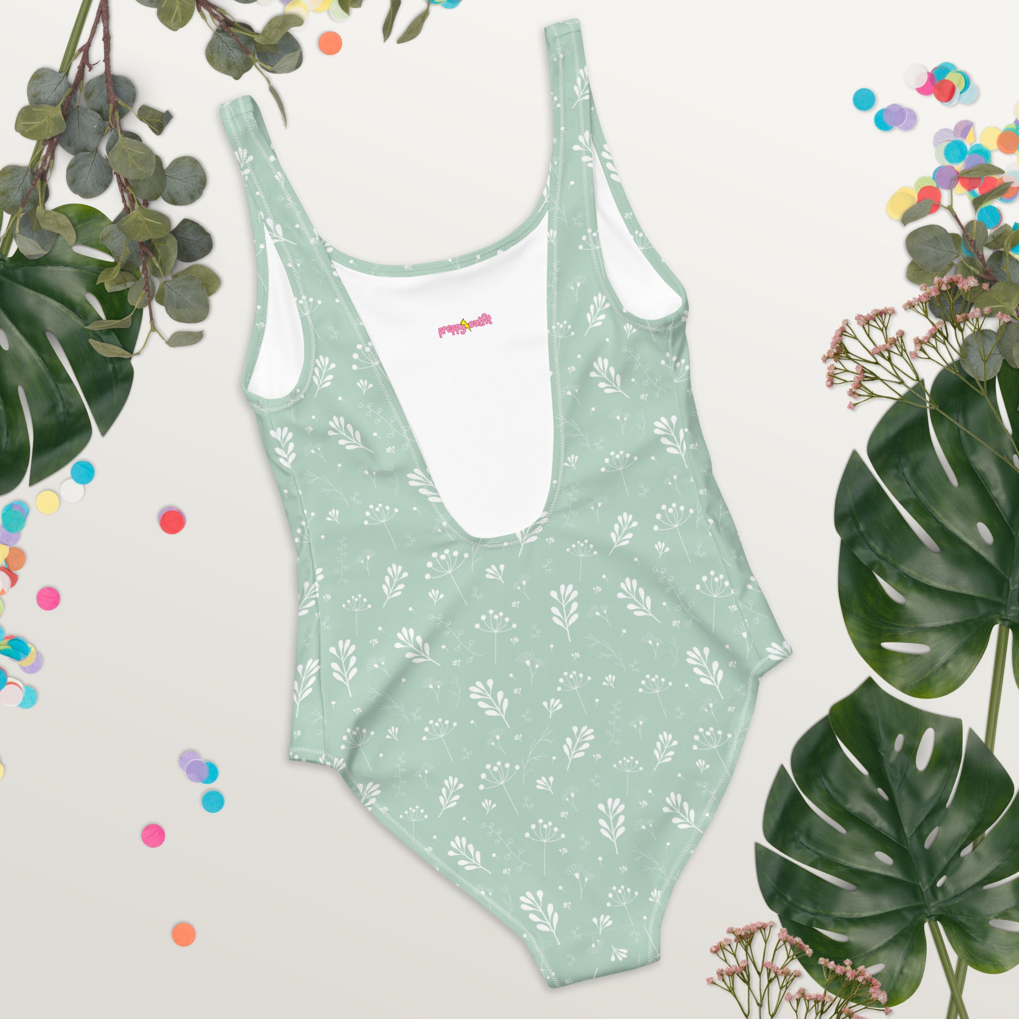 Pastel Green Clean Seamless Floral One-Piece Swimsuit