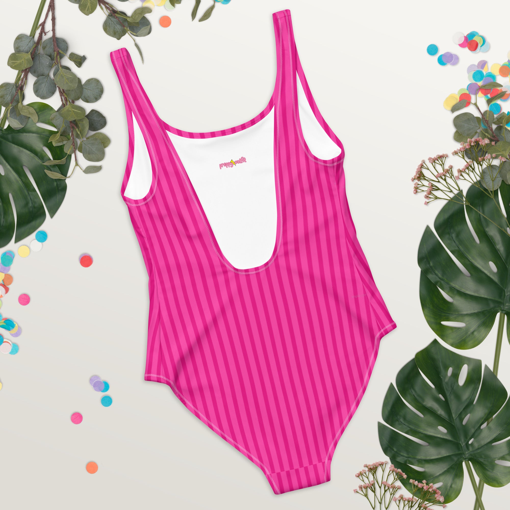 Preppy Aesthetic Pink Bubblegum Striped One-Piece Swimsuit