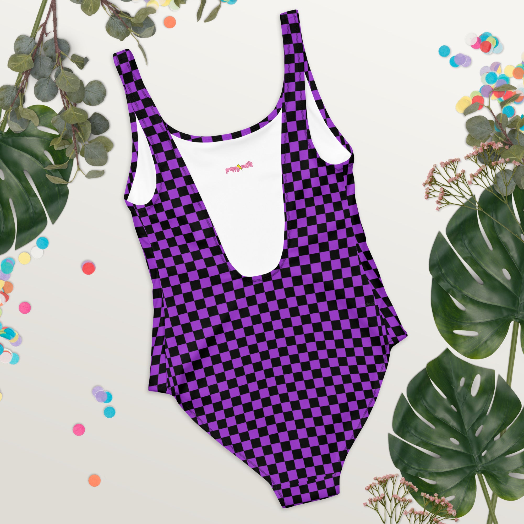 Preppy Purple Checkered One-Piece Swimsuit