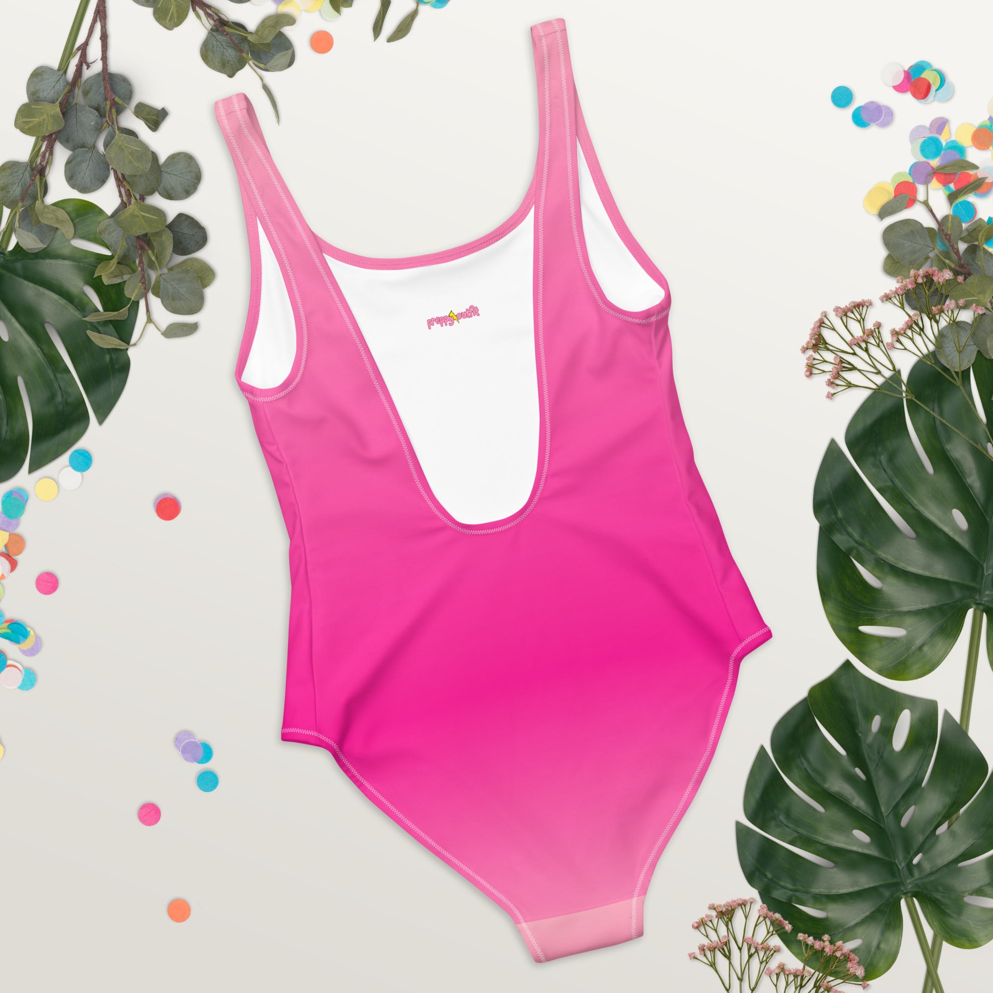 Preppy Pink Gradient One-Piece Swimsuit for Women