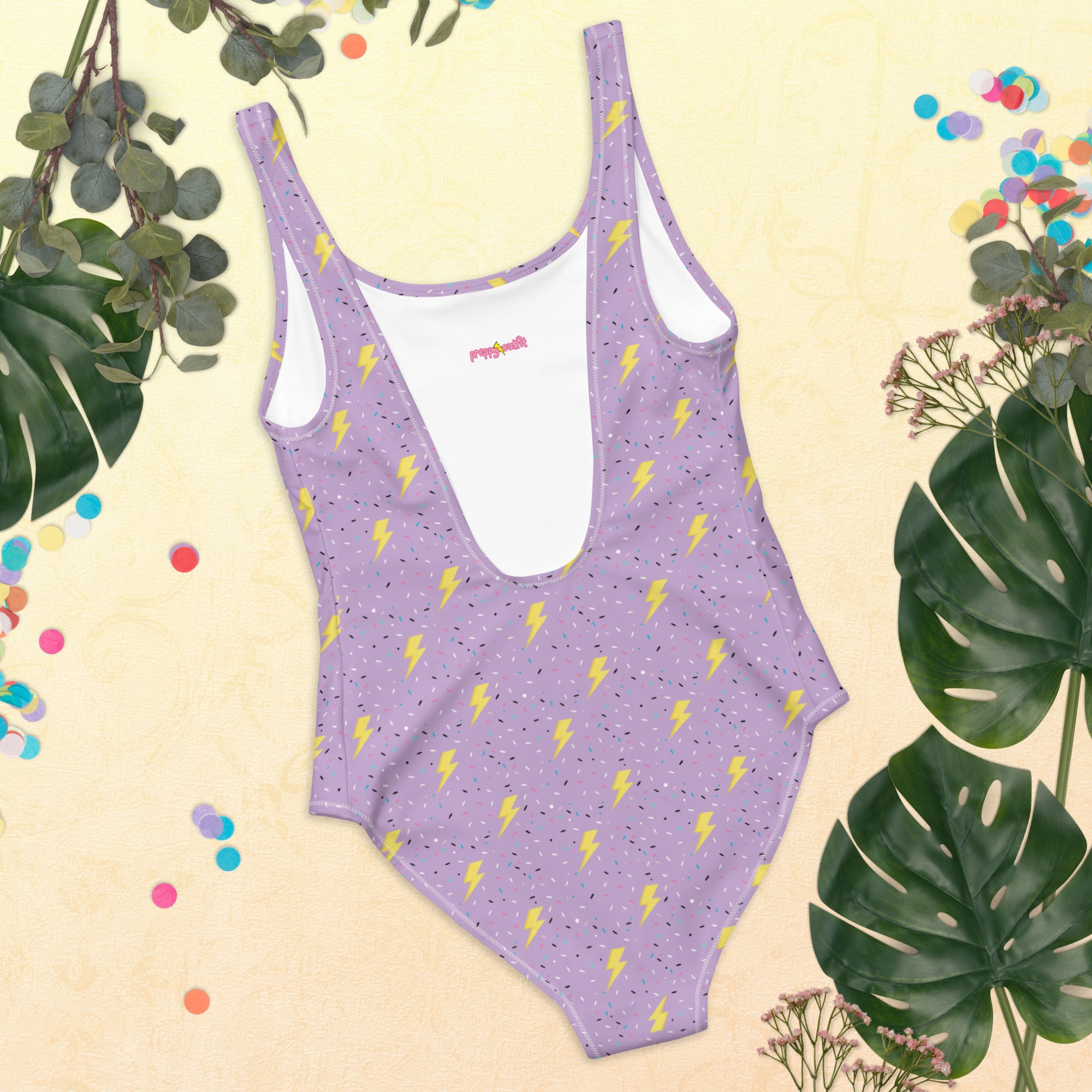 Preppy Lightning Bolts Purple One-Piece Swimsuit