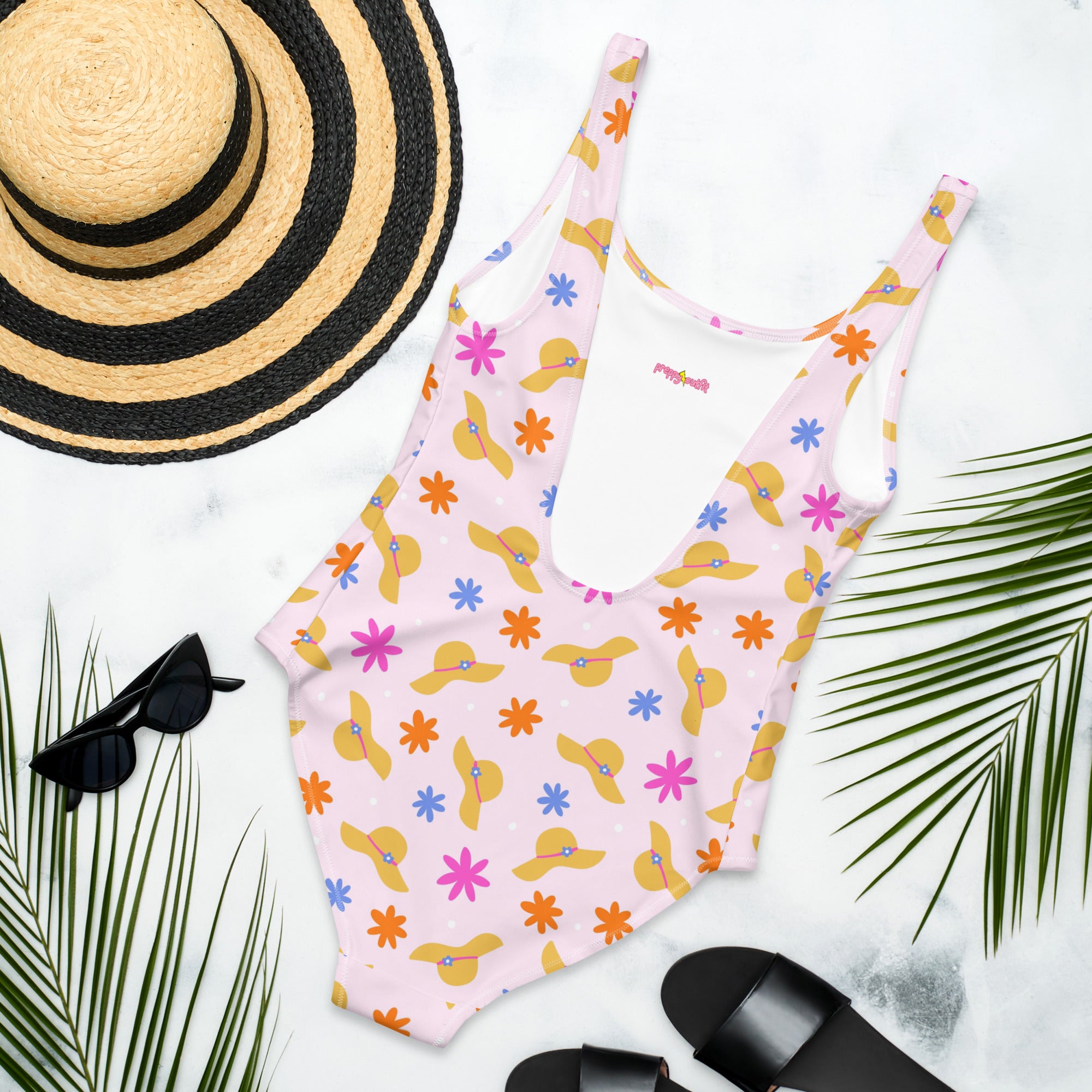 Preppy Beach Vacation Theme Pink One-Piece Swimsuit
