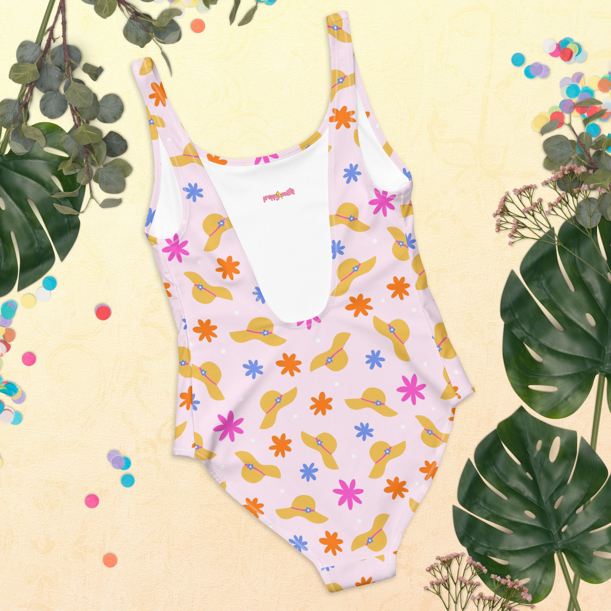 Preppy Beach Vacation Theme Pink One-Piece Swimsuit