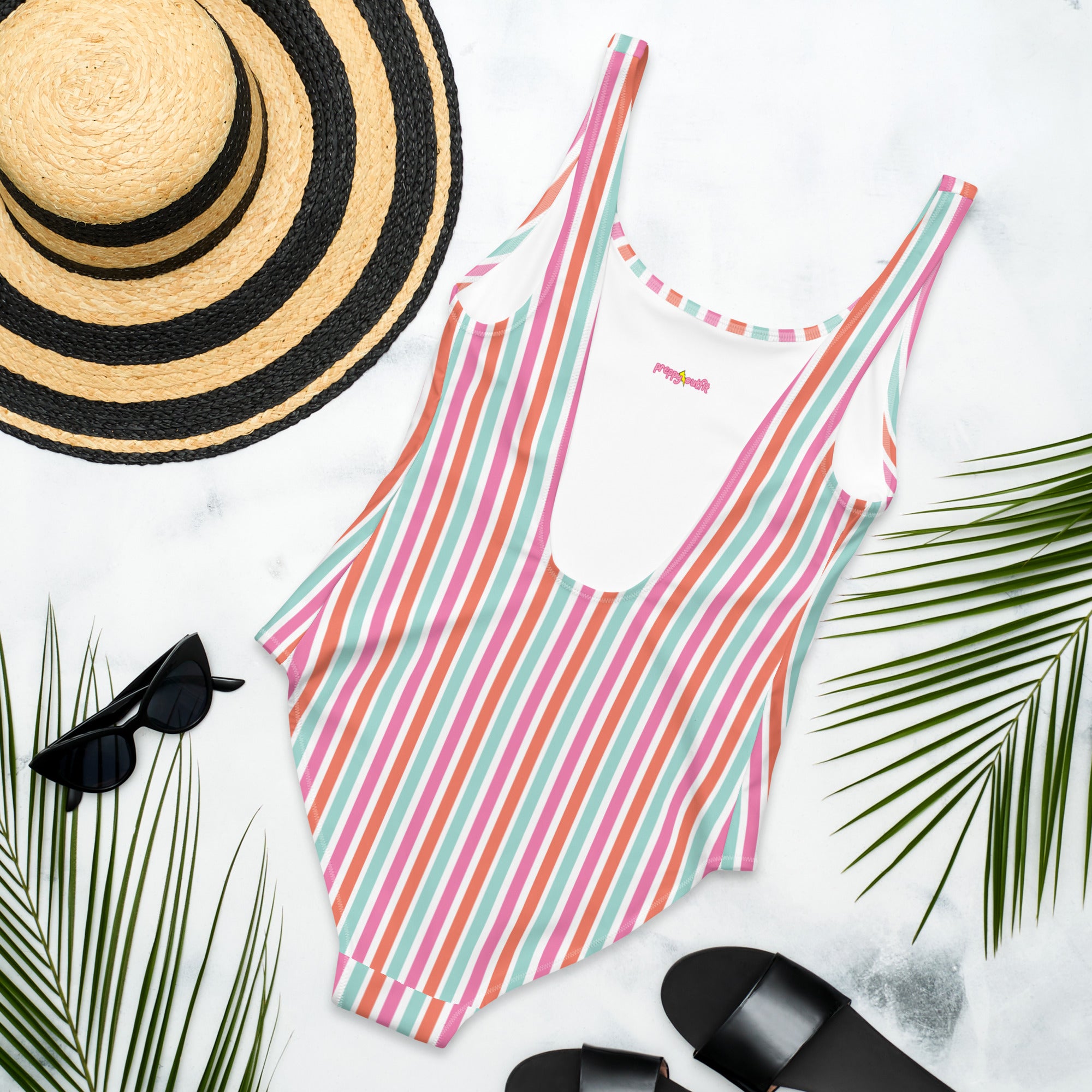 Preppy Aesthetic Multicolor Striped Cute One-Piece Swimsuit