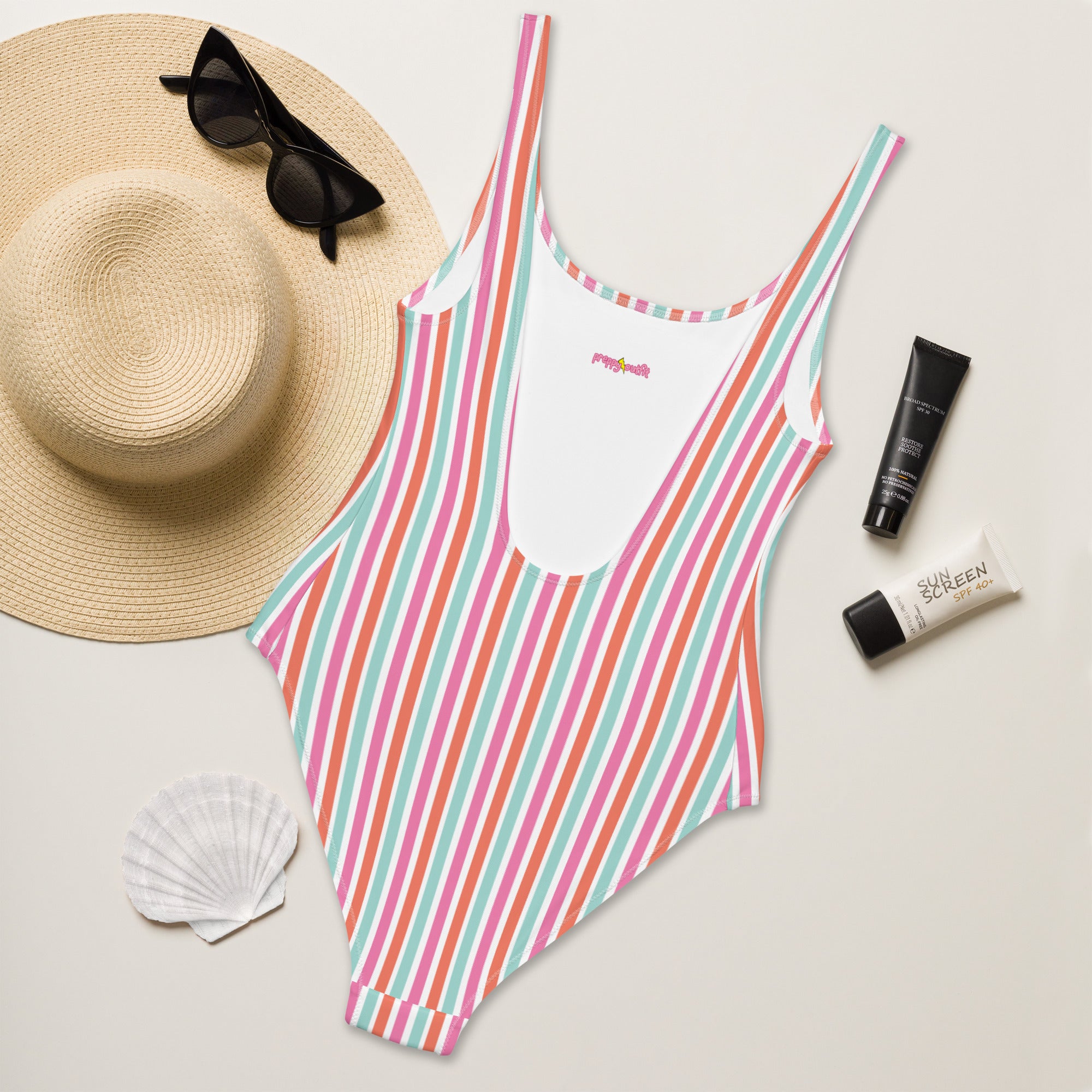 Preppy Aesthetic Multicolor Striped Cute One-Piece Swimsuit
