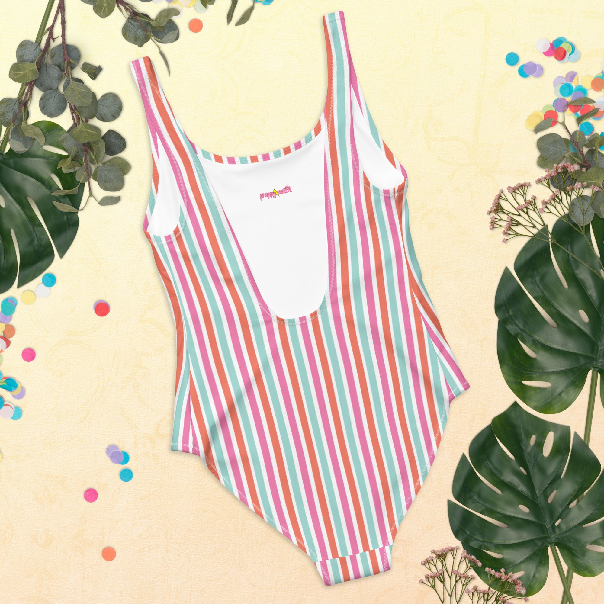 Preppy Aesthetic Multicolor Striped Cute One-Piece Swimsuit