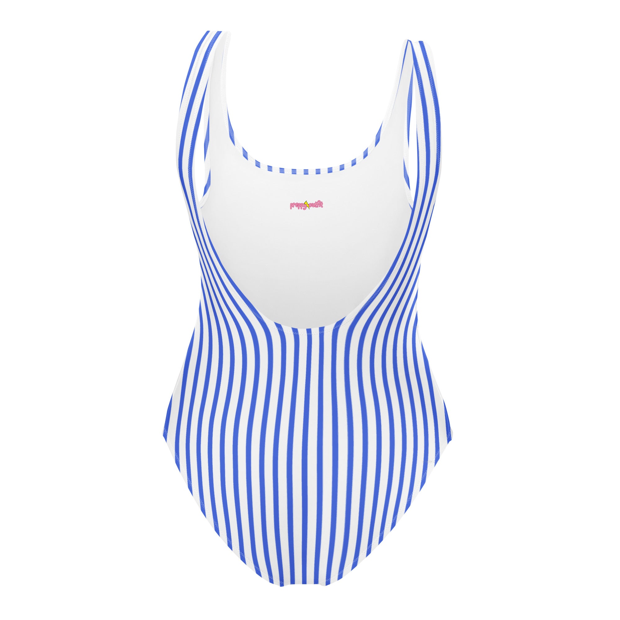 Preppy Nautical Striped Blue & White Horizontal Streaks Lines One-Piece Swimsuit