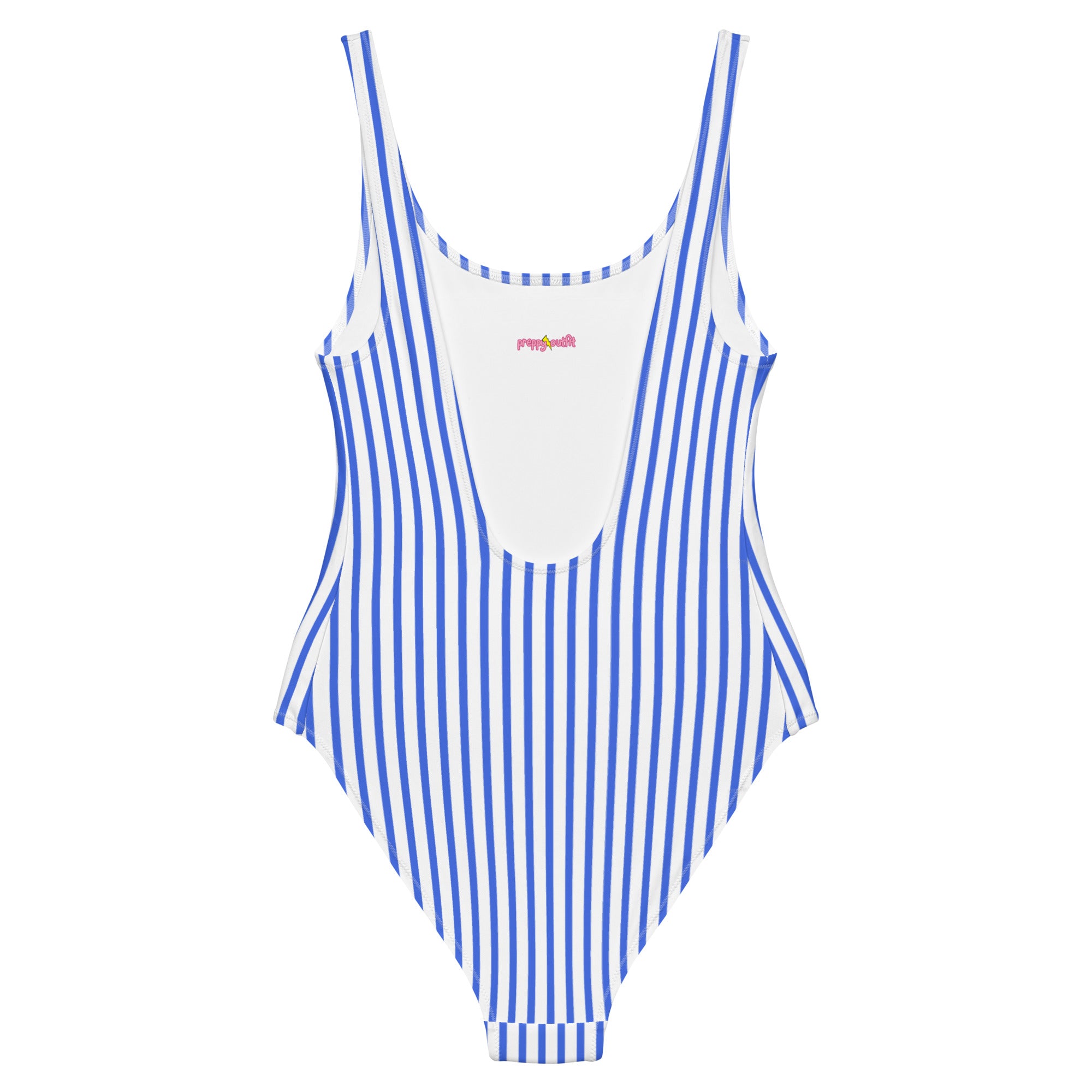 Preppy Nautical Striped Blue & White Horizontal Streaks Lines One-Piece Swimsuit