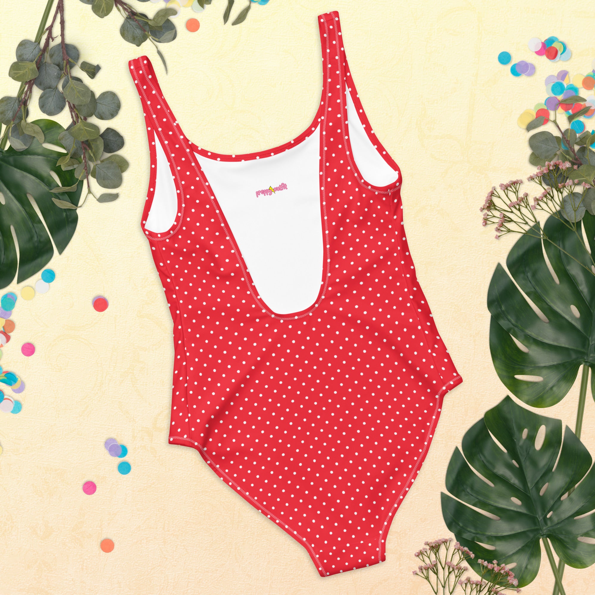 Classic Vintage Red and White Polka Dot One-Piece Swimsuit