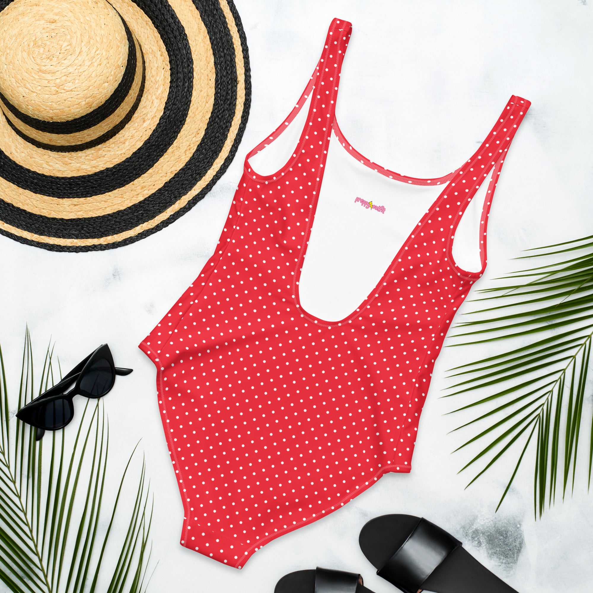 Classic Vintage Red and White Polka Dot One-Piece Swimsuit