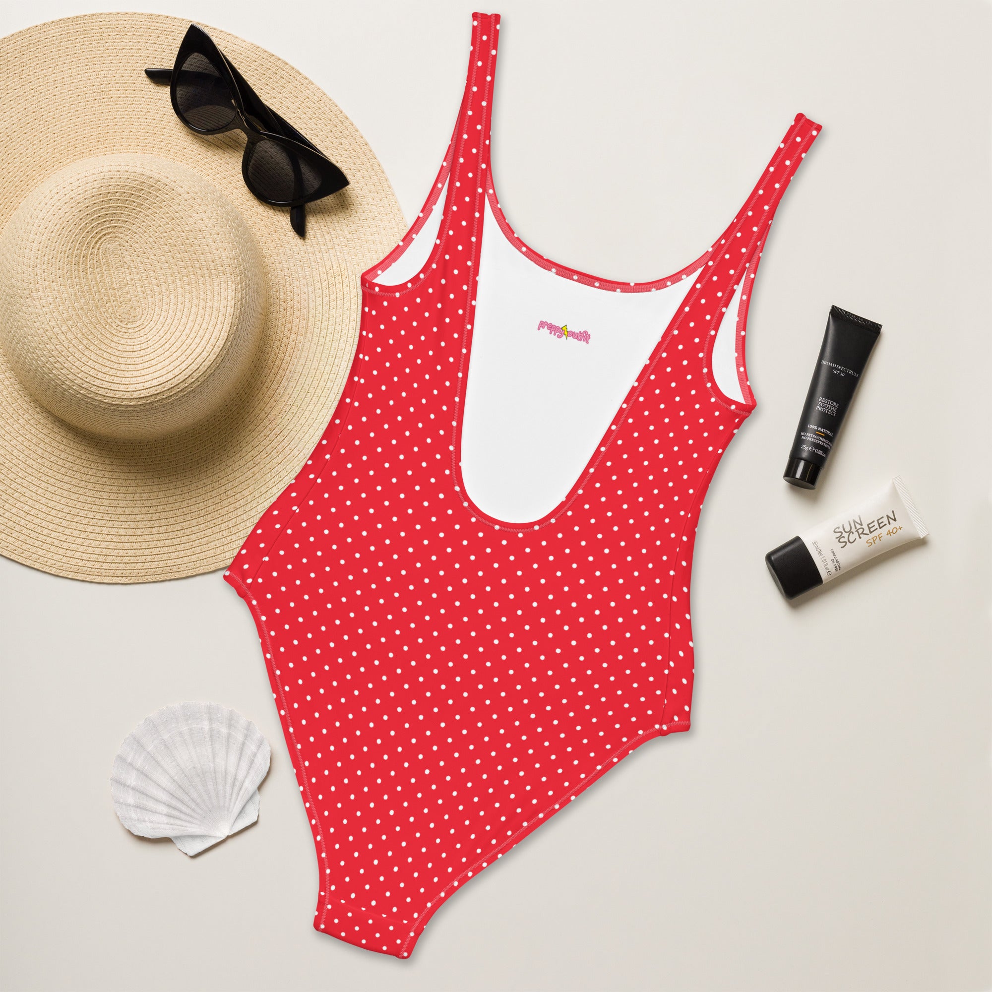 Classic Vintage Red and White Polka Dot One-Piece Swimsuit