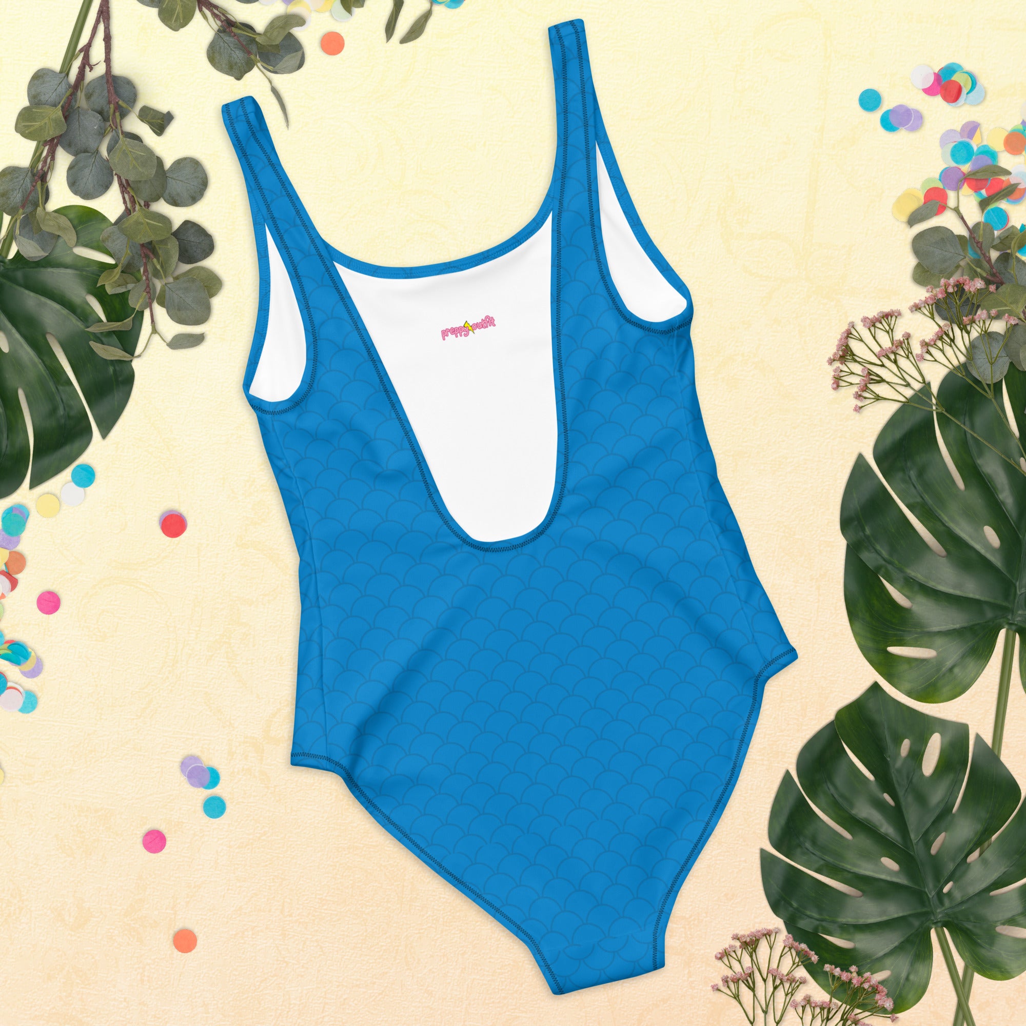 Blue Neutral Fish Scale Pattern One-Piece Swimsuit