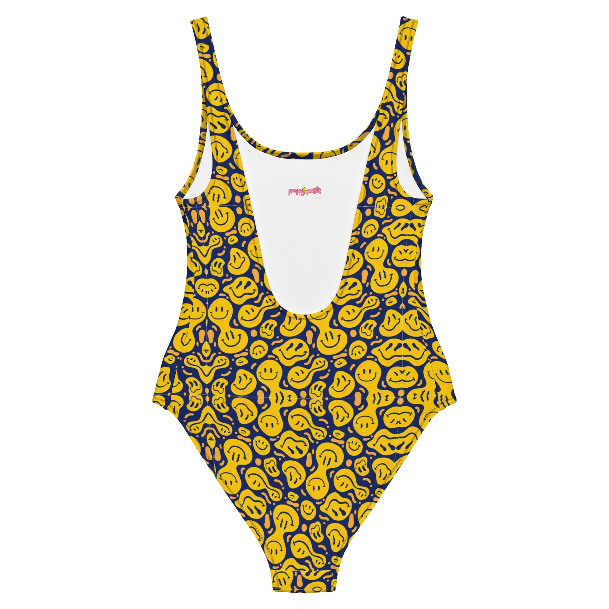 Original Preppy Yellow Drippy Smiley Face One-Piece Swimsuit
