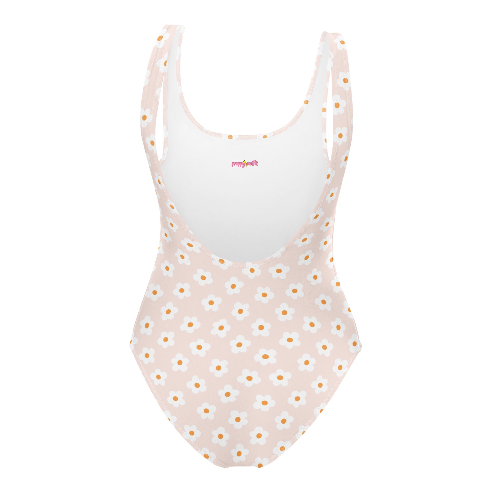 Preppy Pink Minimal Daisy Floral One-Piece Swimsuit