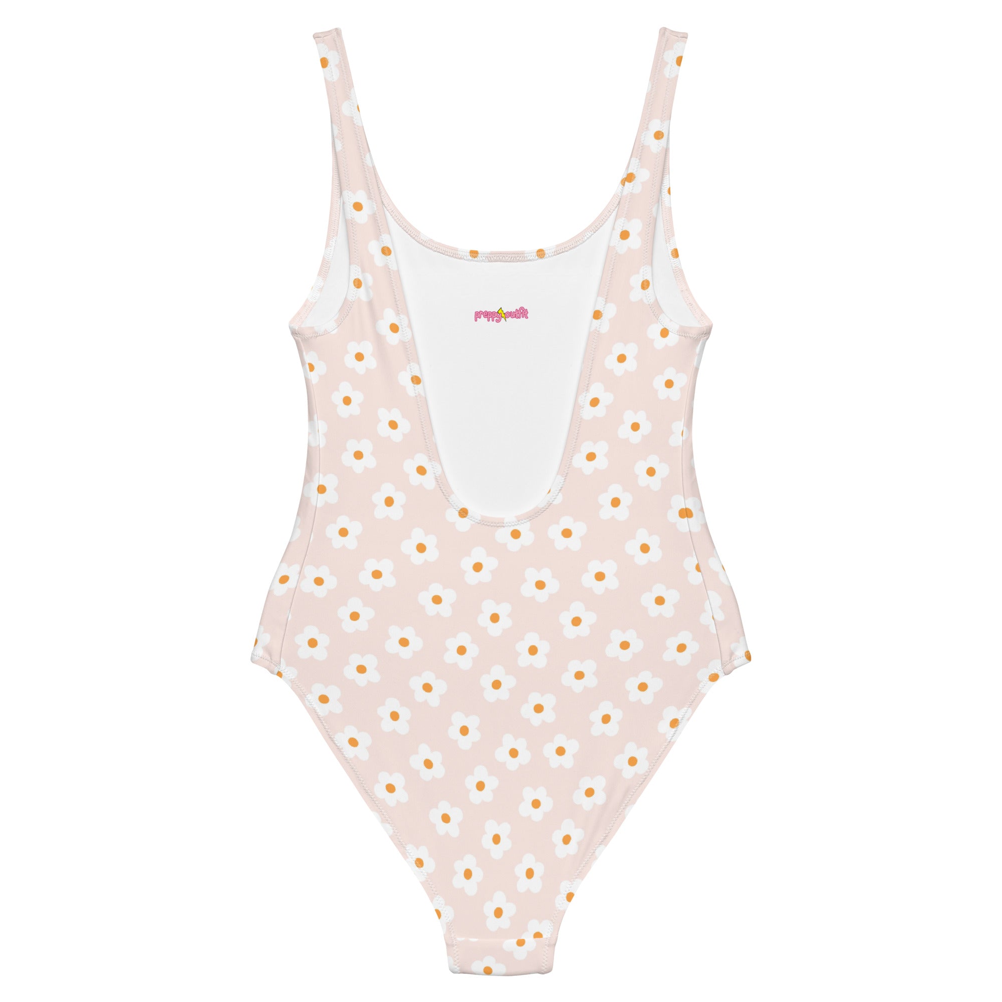 Preppy Pink Minimal Daisy Floral One-Piece Swimsuit