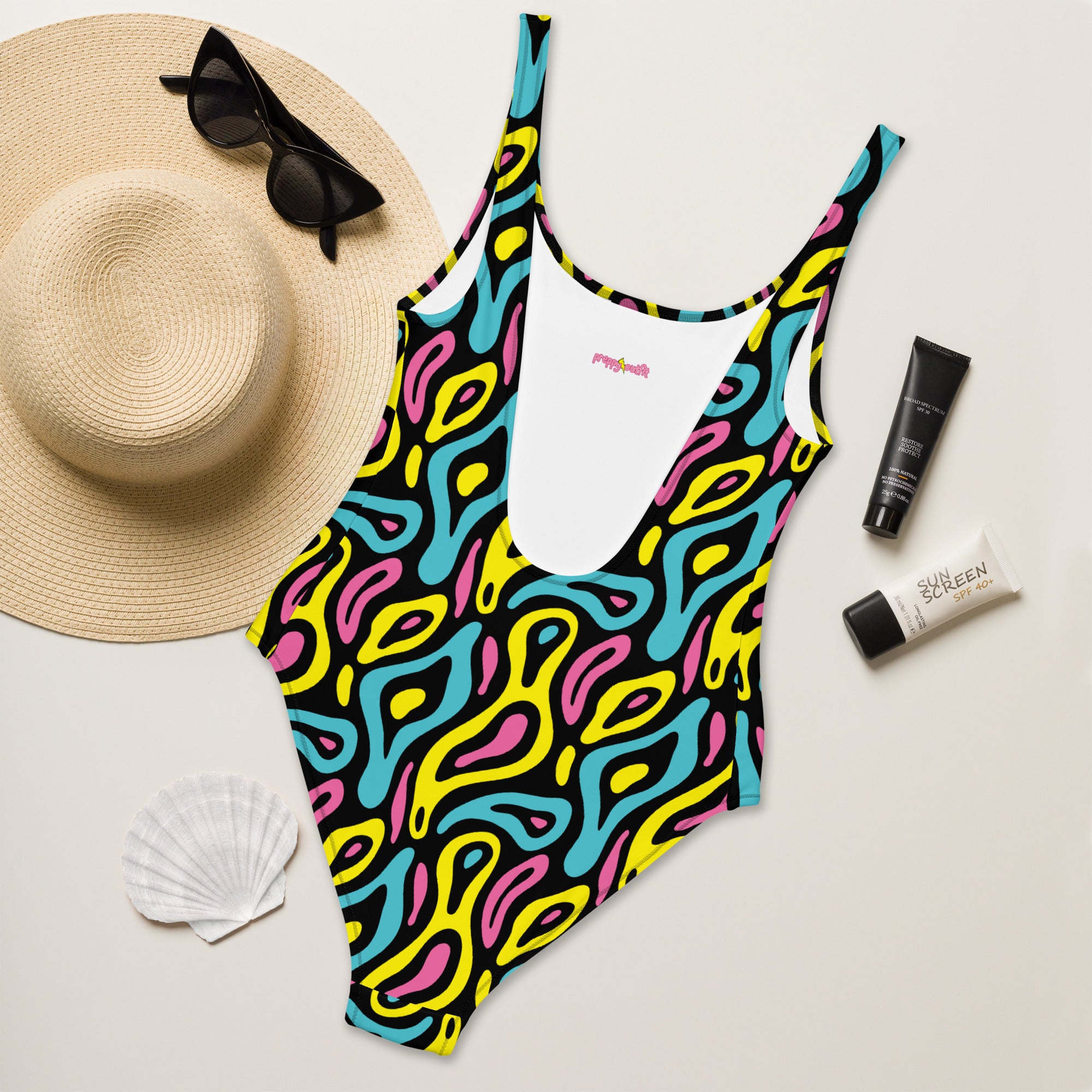 Colorful Neo Memphis Geometric Pattern One-Piece Swimsuit