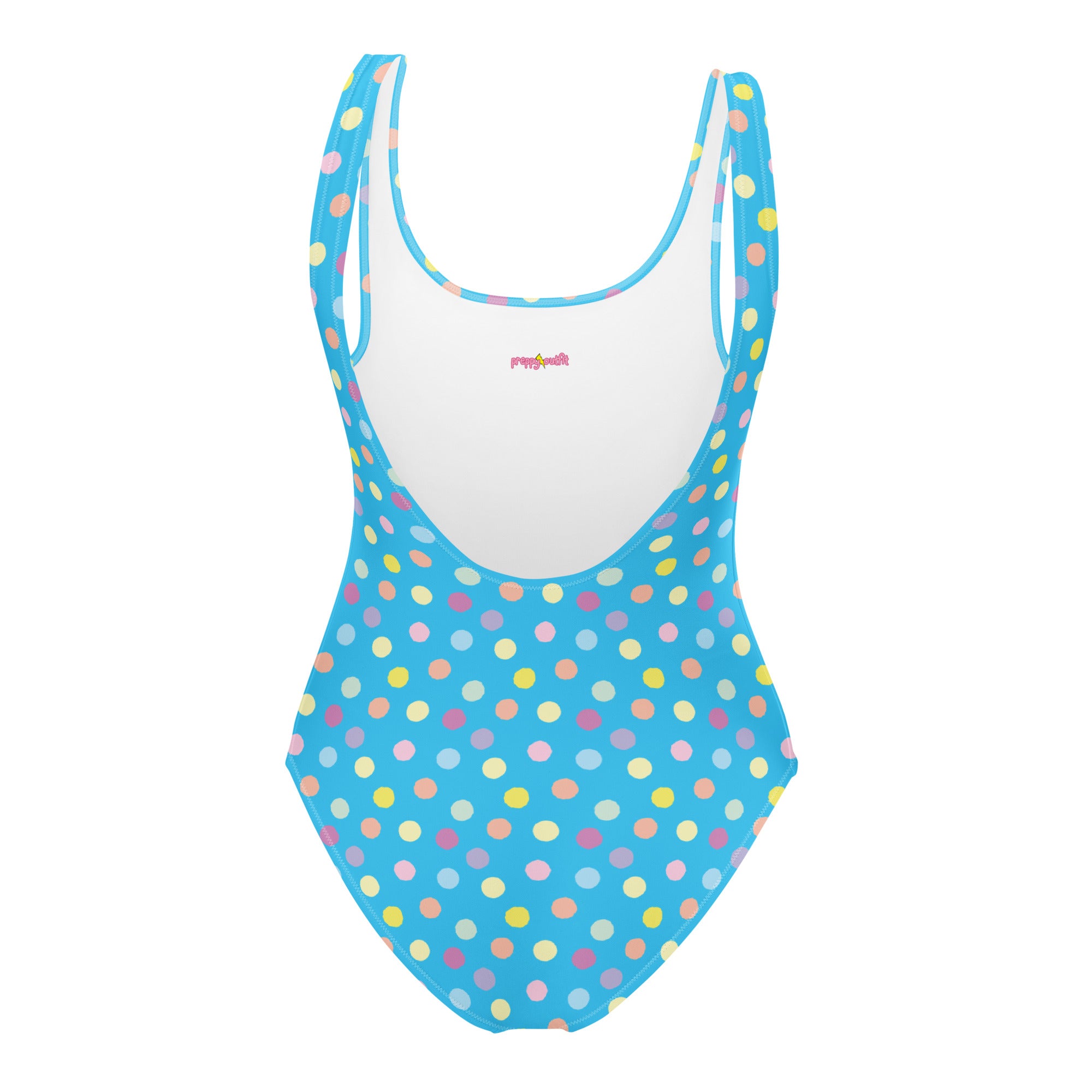 Cute Colorful Polka Dot Preppy Blue One-Piece Swimsuit