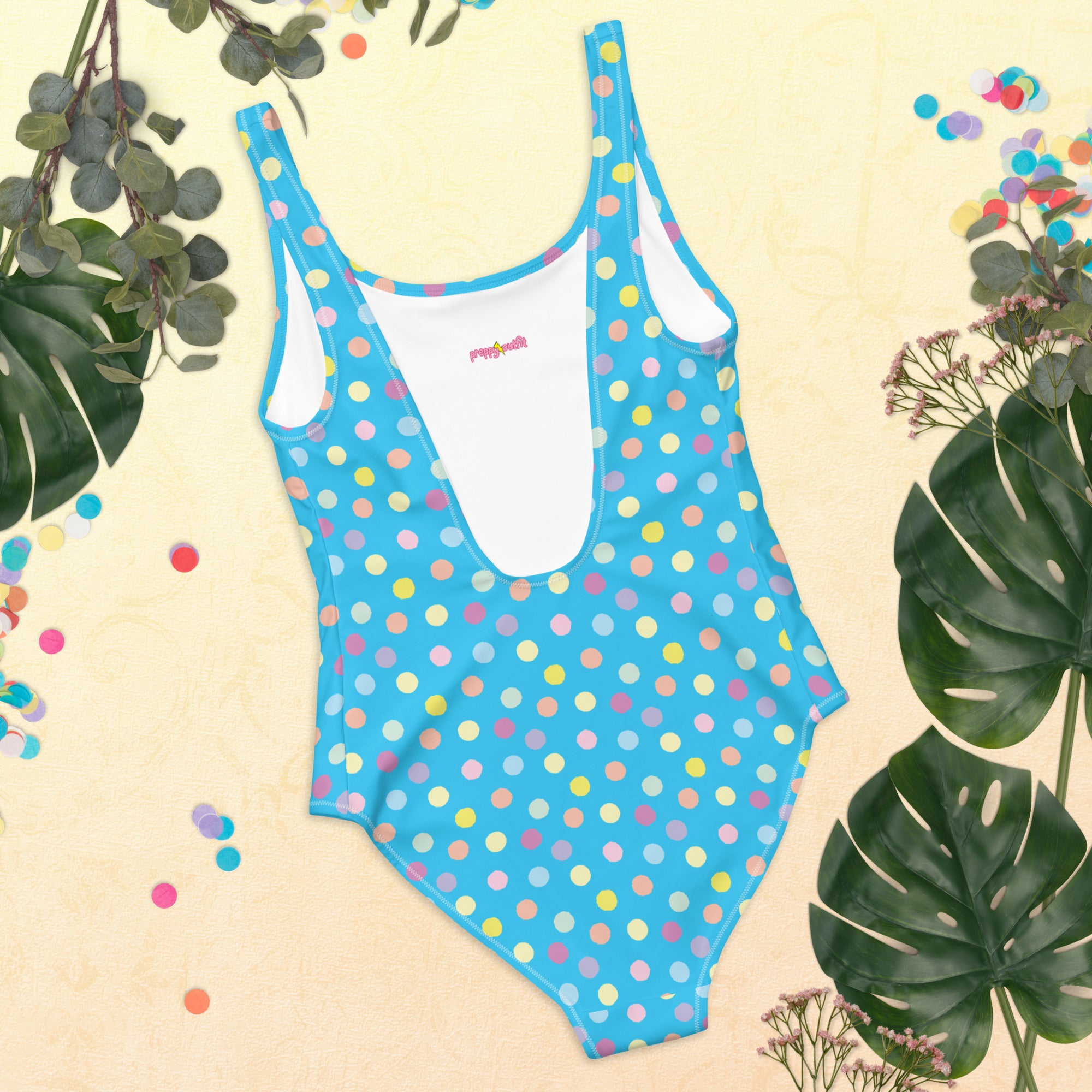 Cute Colorful Polka Dot Preppy Blue One-Piece Swimsuit